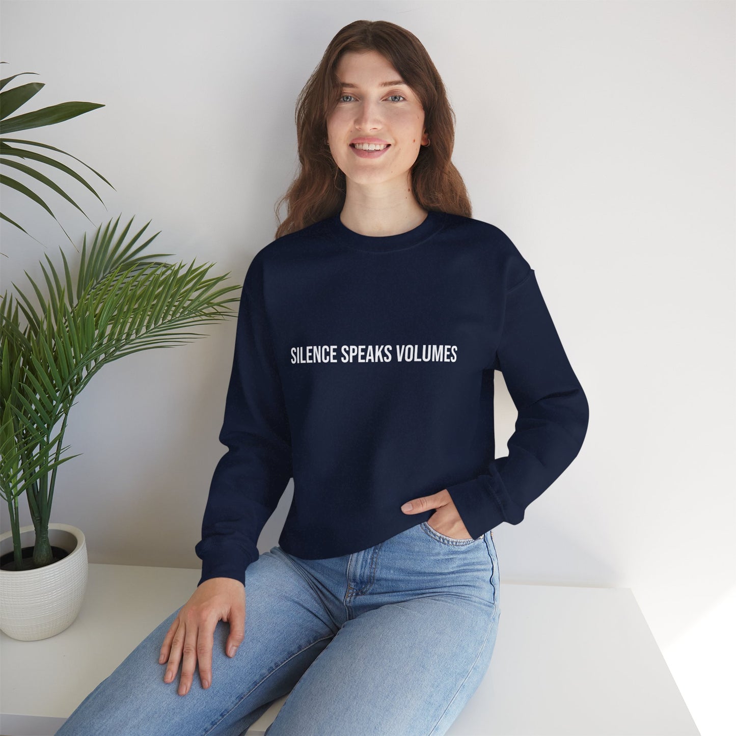 Unisex Heavy Blend™ Crewneck Sweatshirt - Silence Speaks Volumes, Cozy Casual Wear, Inspirational Gift.