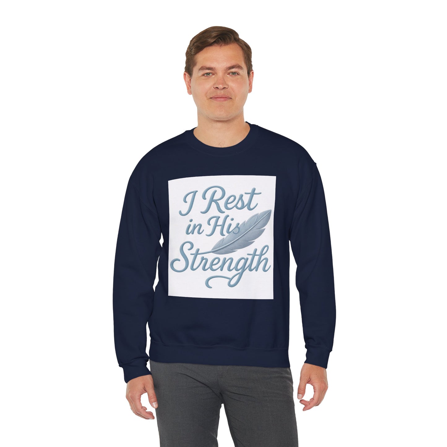 Inspirational Strength Crewneck Sweatshirt, Gift for Him, Motivational Apparel, Cozy Sweater for Faith, Relaxed Comfort Wear