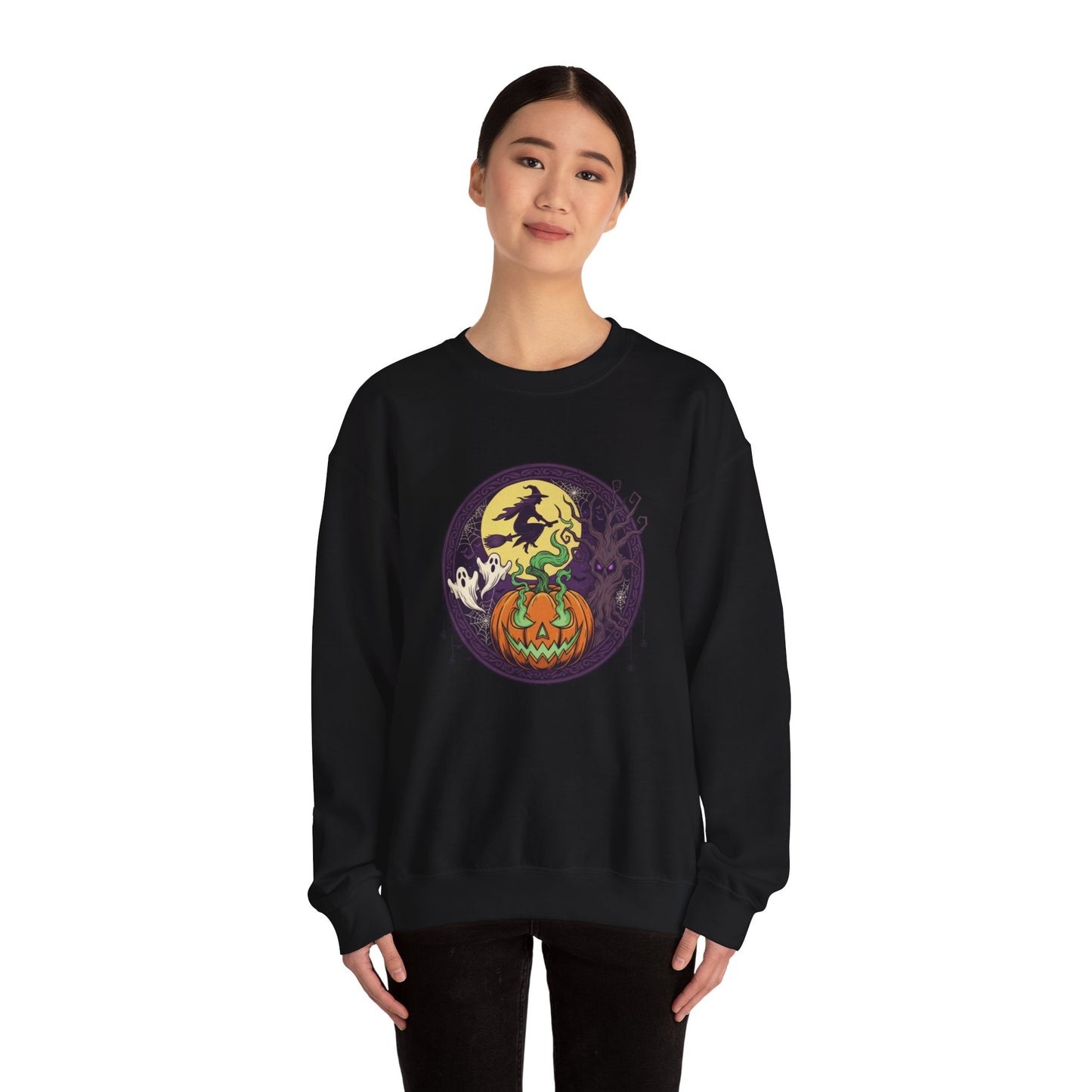 Halloween Pumpkin Ghost Sweatshirt | Cozy Fall Crewneck for Adults, Unisex Sweatshirt, Halloween Gift, Spooky Season Apparel, Autumn Fashion