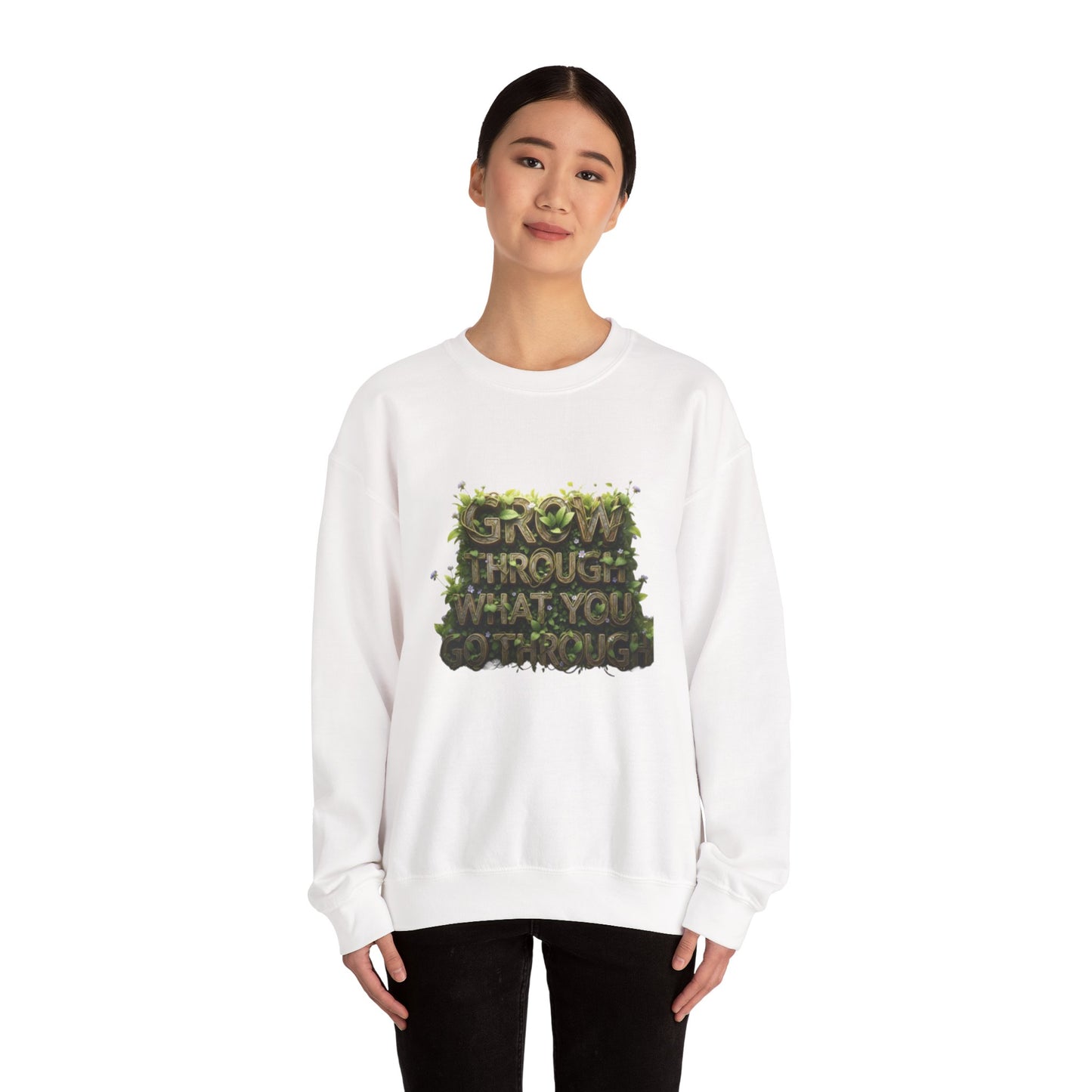 Nature-Inspired Motivational Sweatshirt, 'Grow Through What You Go Through' Crewneck, Cozy Gift for Nature Lovers