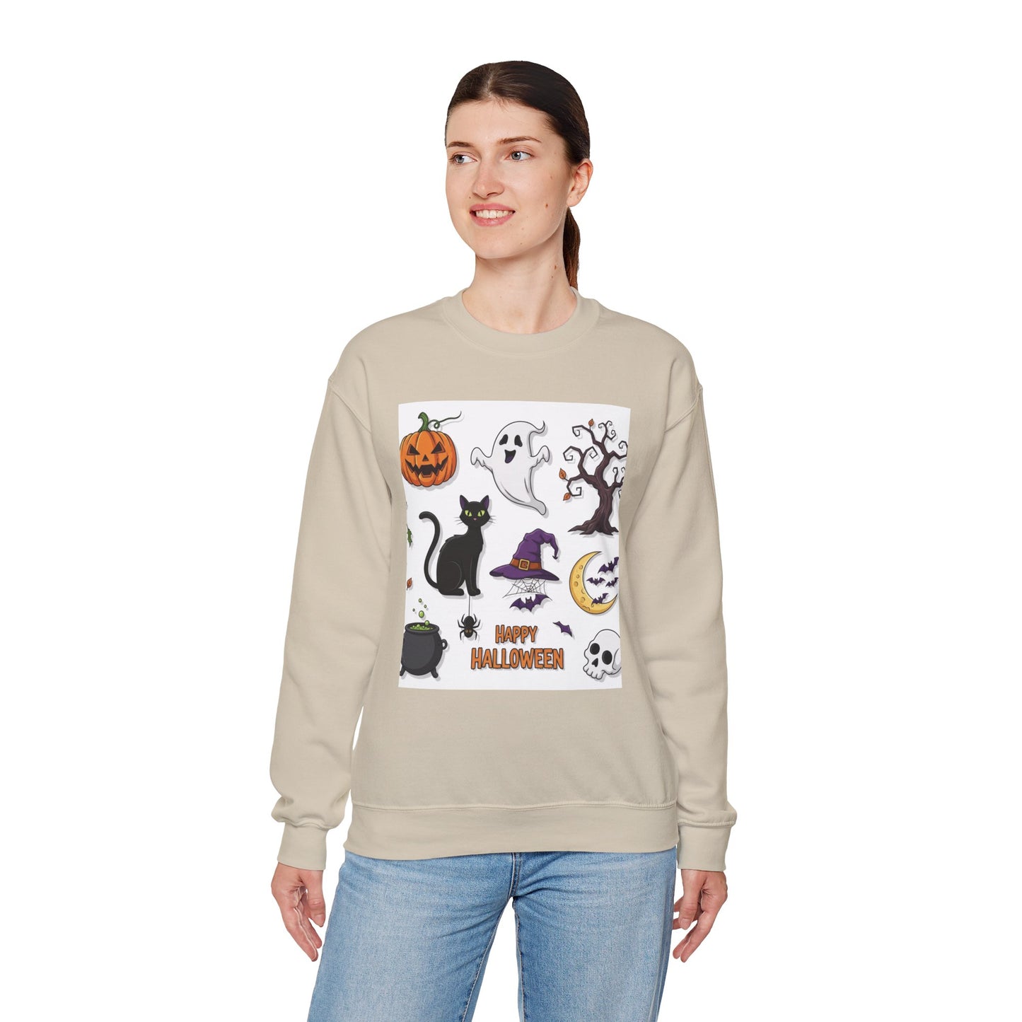 Halloween Spirit Crewneck Sweatshirt - Unisex, Cozy Halloween Gift, Fall Apparel, Spooky Season Sweater, Ghost & Pumpkin Sweatshirt