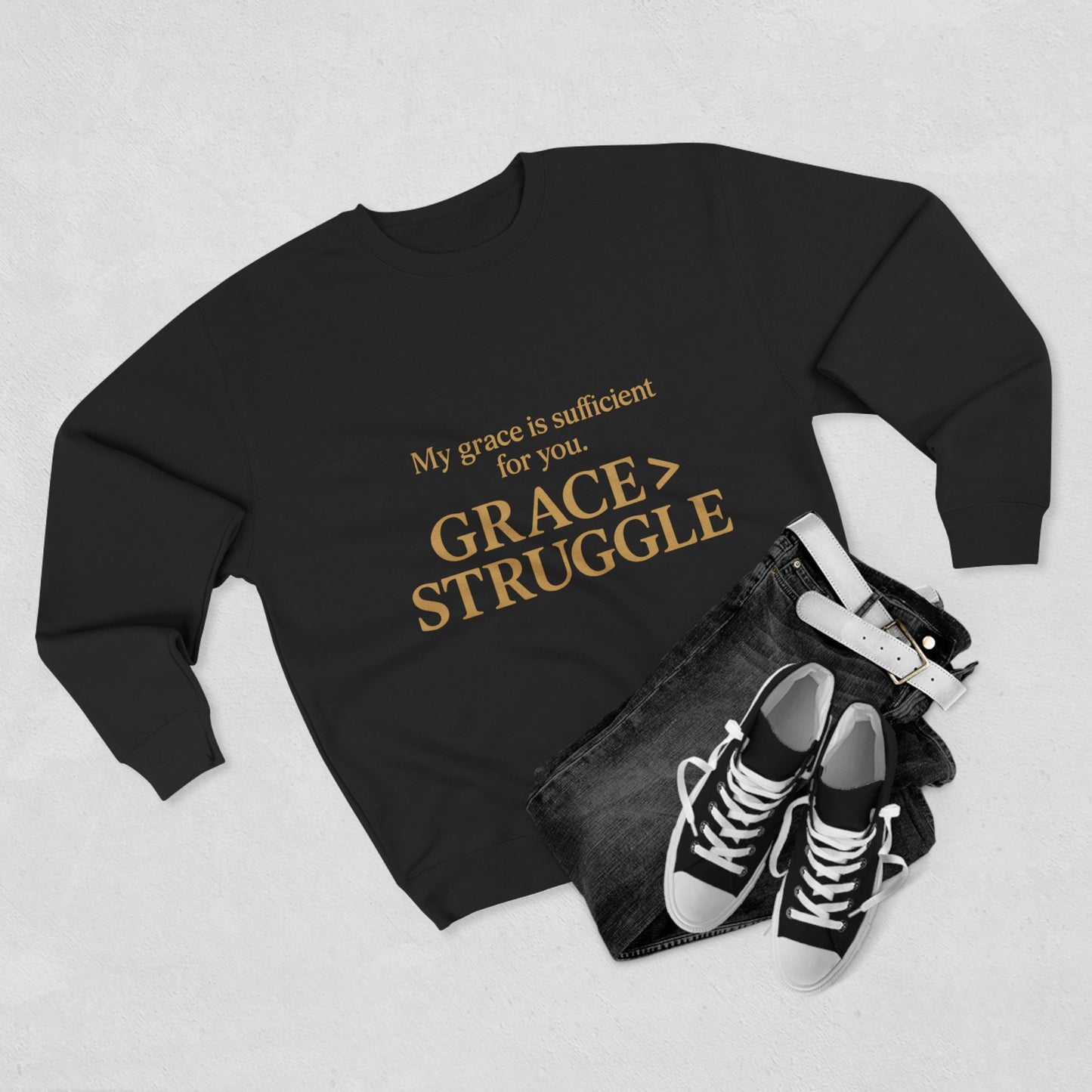 Unisex Crewneck Sweatshirt - Grace Over Struggle - Inspirational Sweatshirt, Everyday Wear, Cozy Gift, Motivational Apparel, [...]