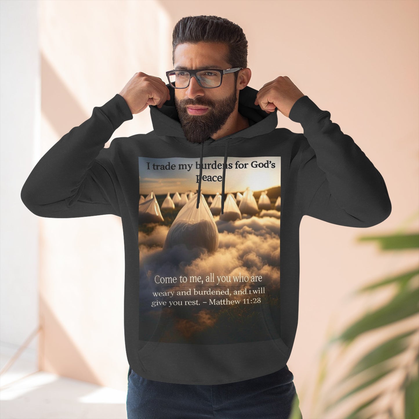 Inspirational Fleece Hoodie with Bible Verse, Cozy Christian Apparel, Perfect Gift for Faith, Relaxation, and Every Occasion