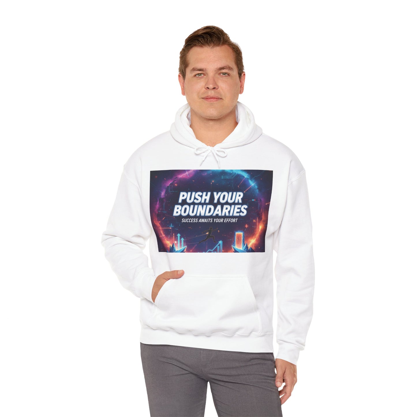 Motivational Graphic Hoodie, Push Your Boundaries Sweatshirt, Gift for Entrepreneurs, Cozy Layer for Success, Inspirational Apparel