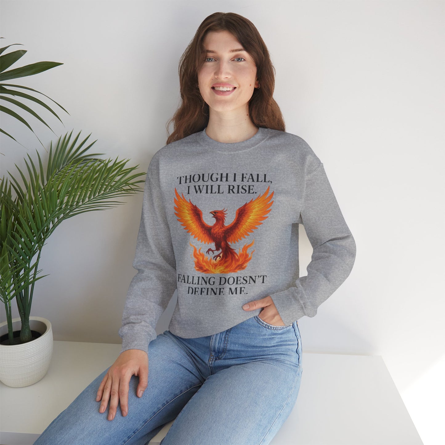 Inspirational Phoenix Crewneck Sweatshirt - Motivational Gift, Cozy Apparel, Unisex Sweatshirt, Fall & Rise Quote, Friendship Gift
