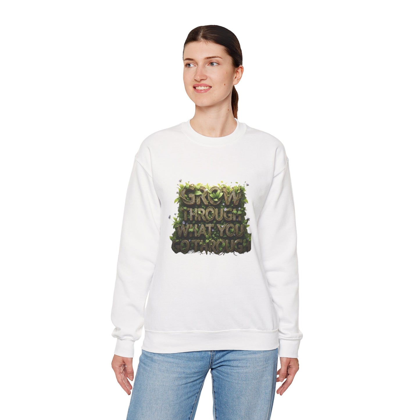 Nature-Inspired Motivational Sweatshirt, 'Grow Through What You Go Through' Crewneck, Cozy Gift for Nature Lovers