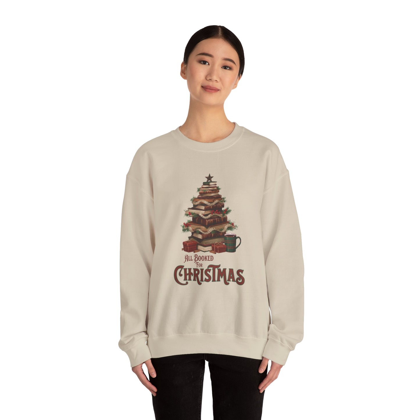 All Booked Christmas Sweatshirt, Cozy Holiday Wear, Gift for Book Lovers, Winter Apparel, Festive Crewneck