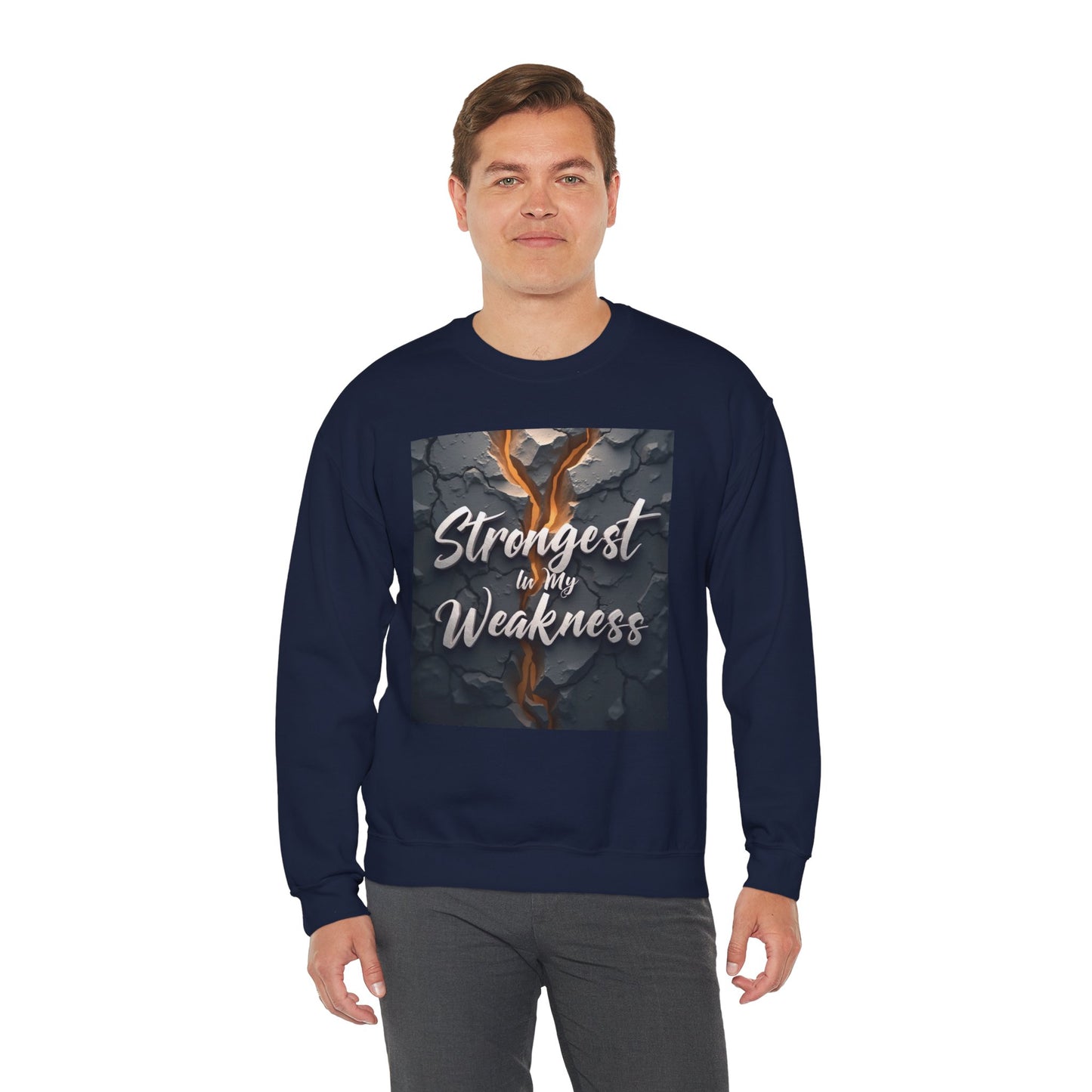 Inspirational Crewneck Sweatshirt - ‘Strongest to My Weakness’ | Cozy Gift, Motivational Wear, Unisex Apparel, Self-Care, Casual Style