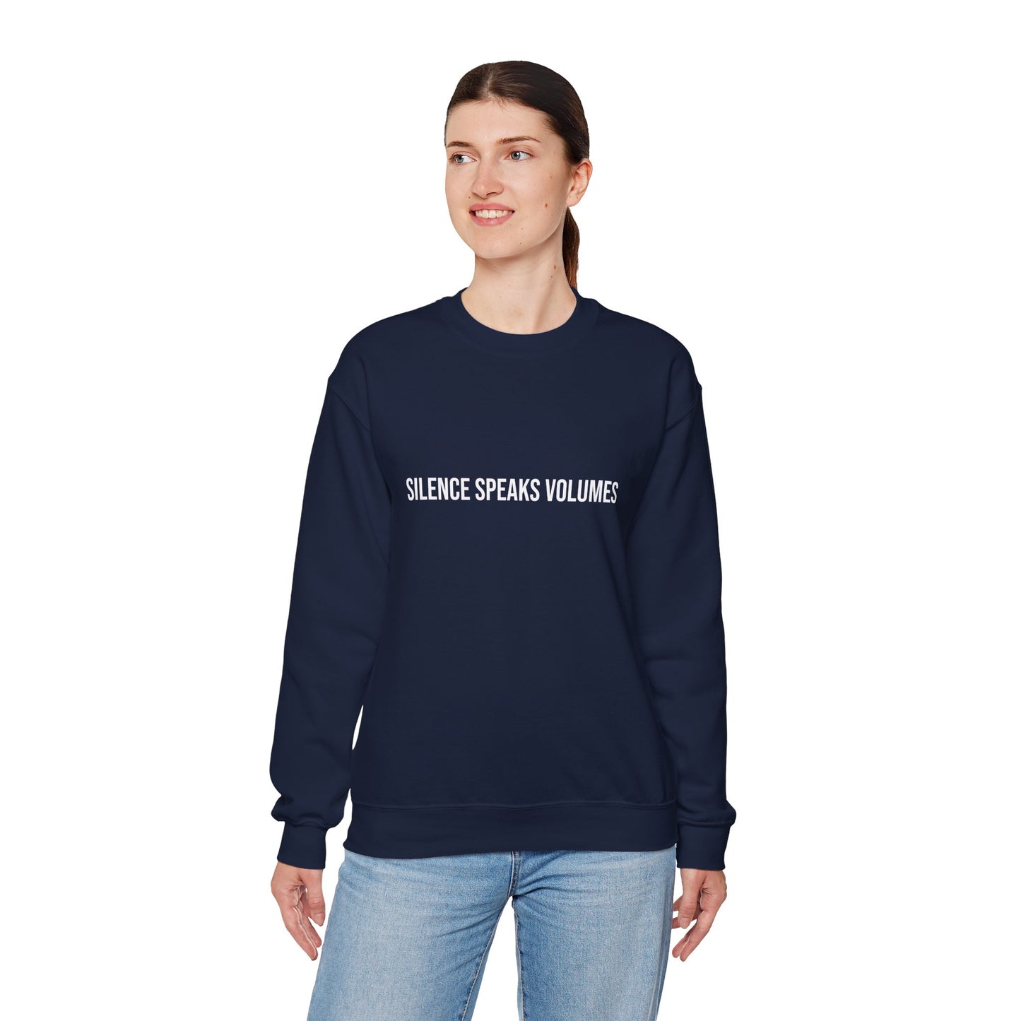 Unisex Heavy Blend™ Crewneck Sweatshirt - Silence Speaks Volumes, Cozy Casual Wear, Inspirational Gift.