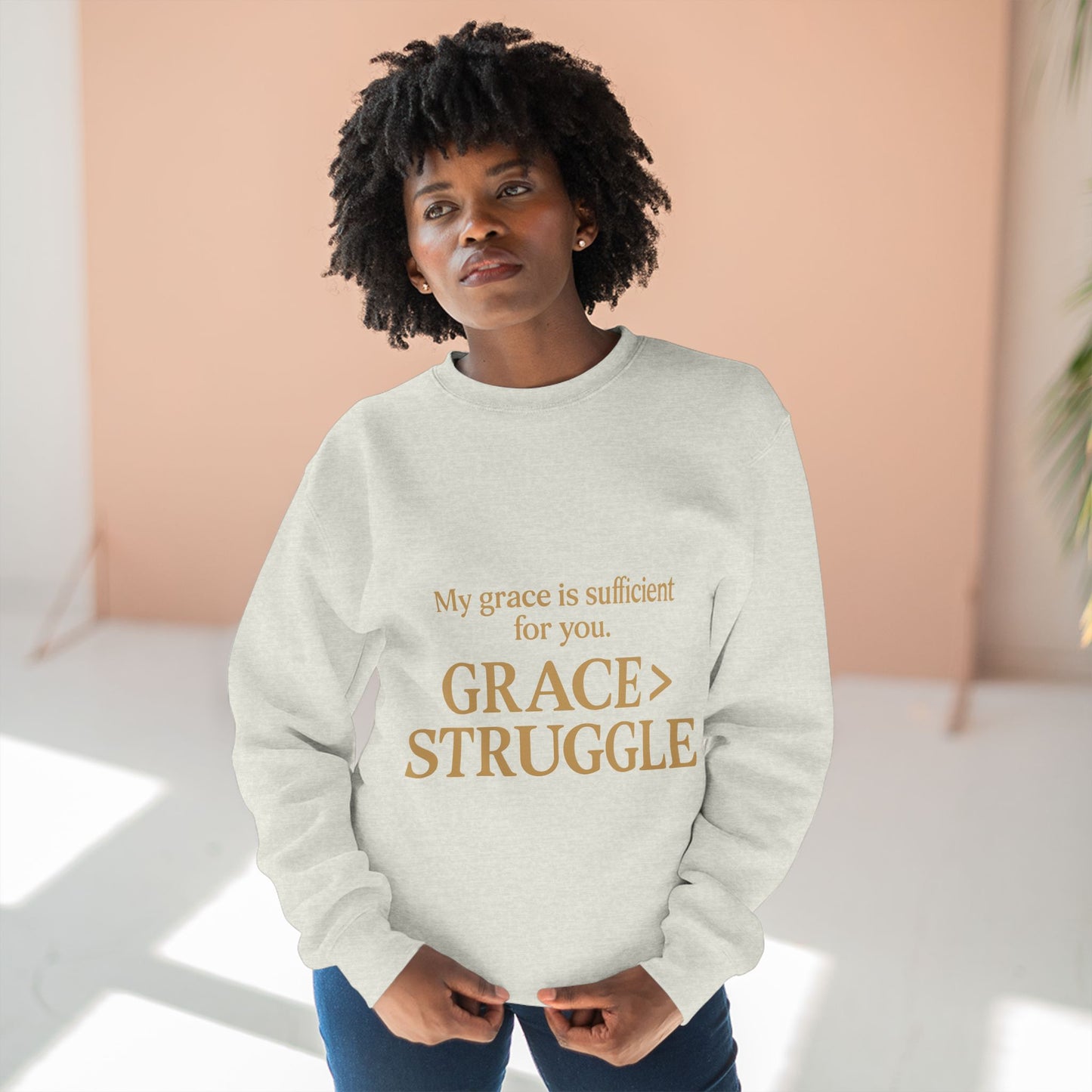 Unisex Crewneck Sweatshirt - Grace Over Struggle - Inspirational Sweatshirt, Everyday Wear, Cozy Gift, Motivational Apparel, [...]