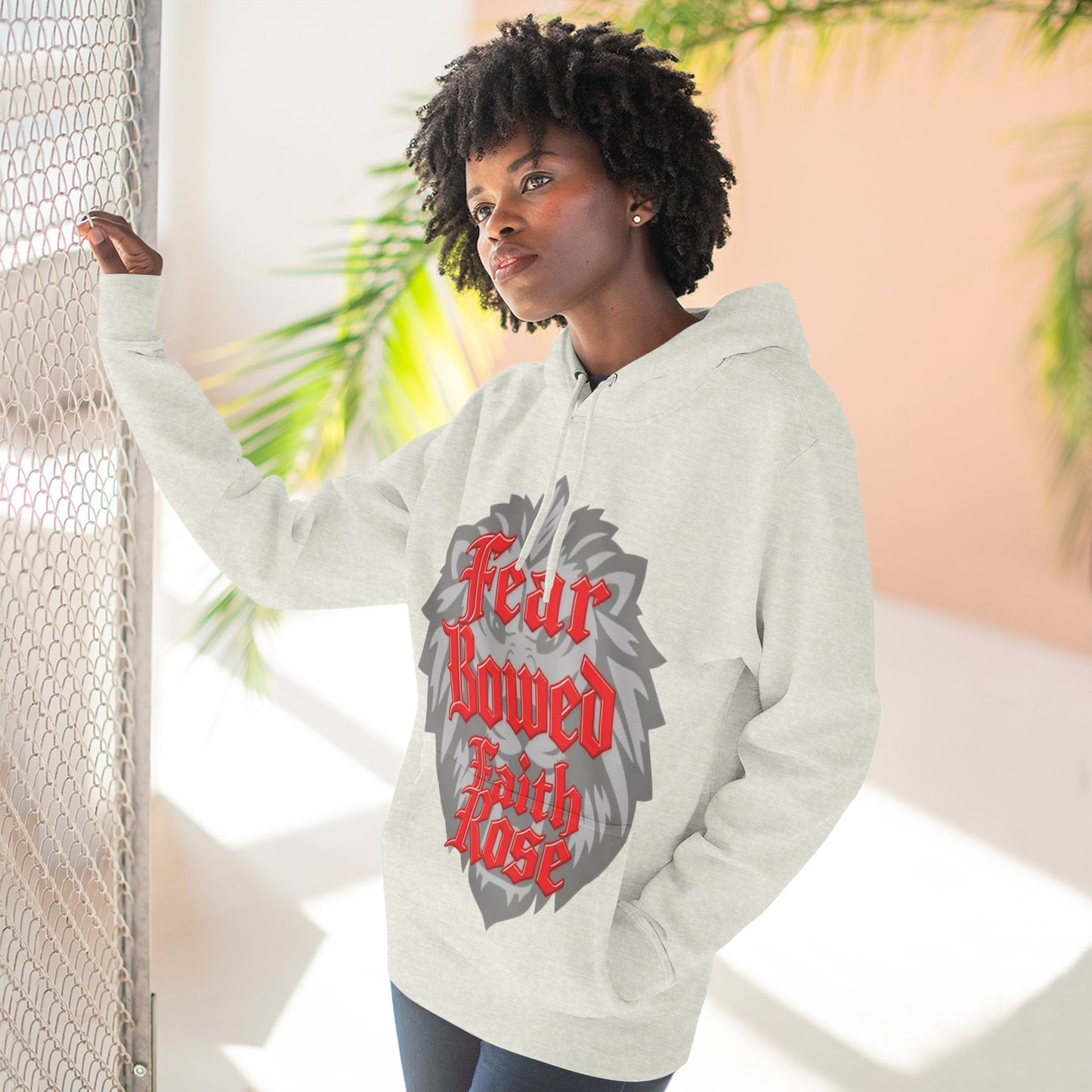 Fear Bowed Faith Rose Fleece Hoodie, Casual Wear, Gift for Her, Inspirational Apparel, Cozy Sweatshirt