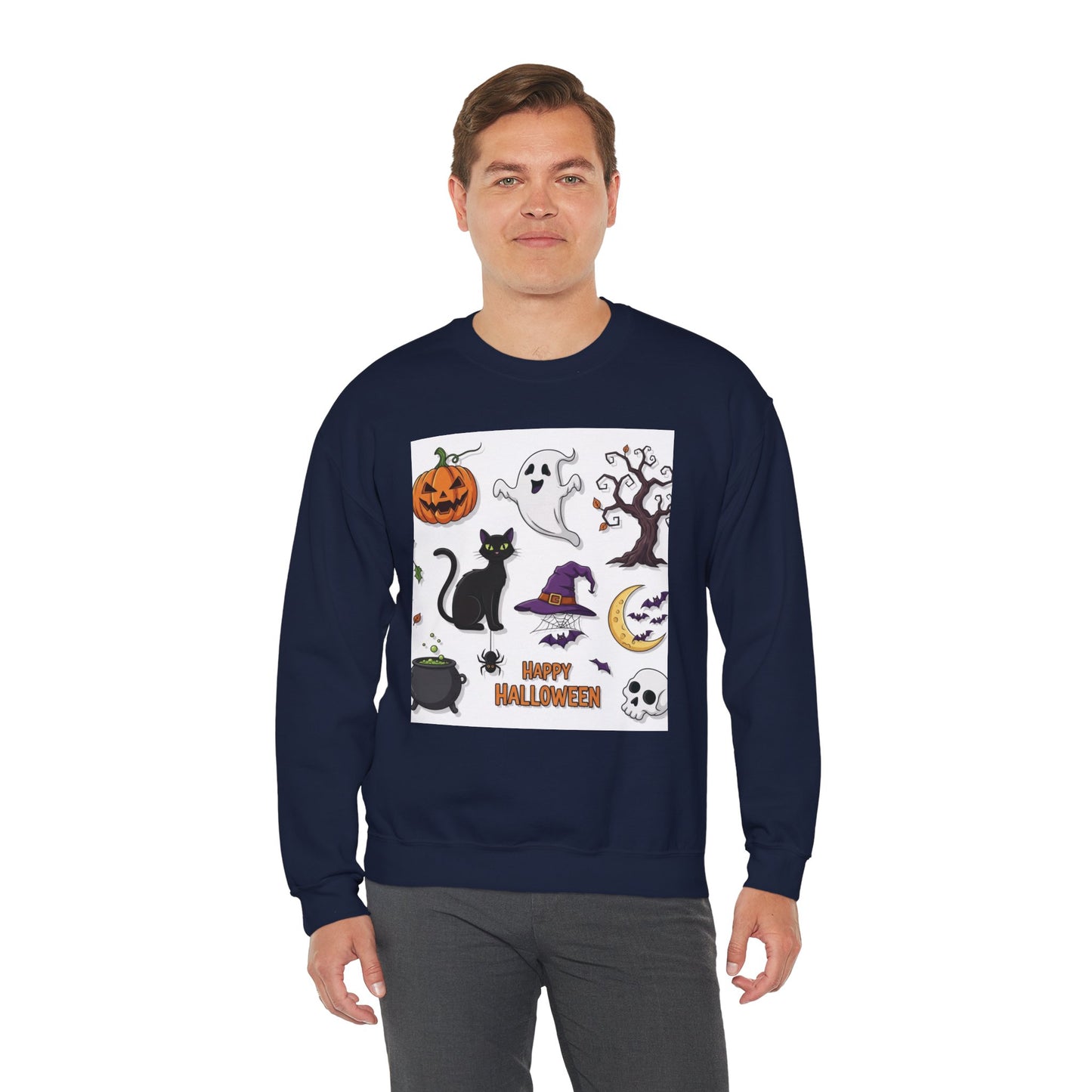 Halloween Spirit Crewneck Sweatshirt - Unisex, Cozy Halloween Gift, Fall Apparel, Spooky Season Sweater, Ghost & Pumpkin Sweatshirt