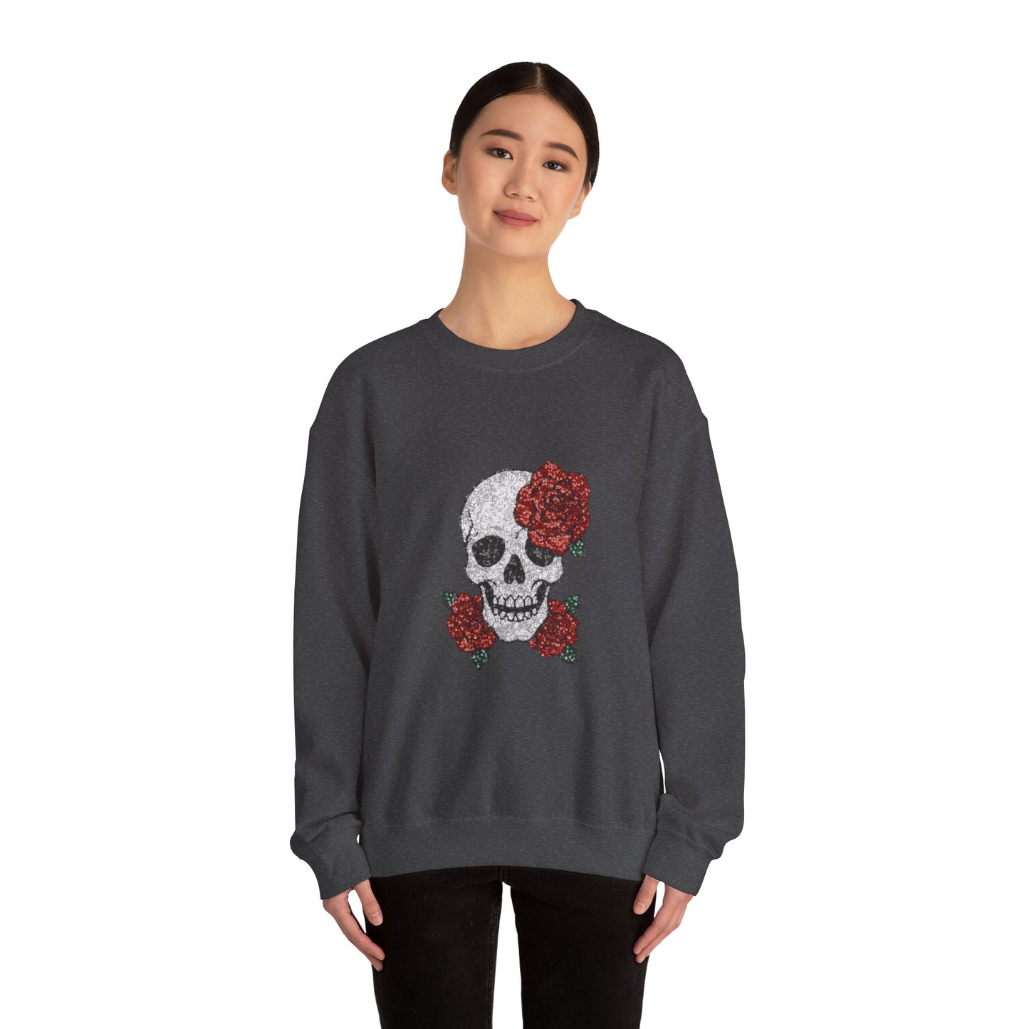 Skull & Roses Sweatshirt - Unisex Heavy Blend Crewneck, Perfect for Halloween, Casual Wear, and Unique Gifts