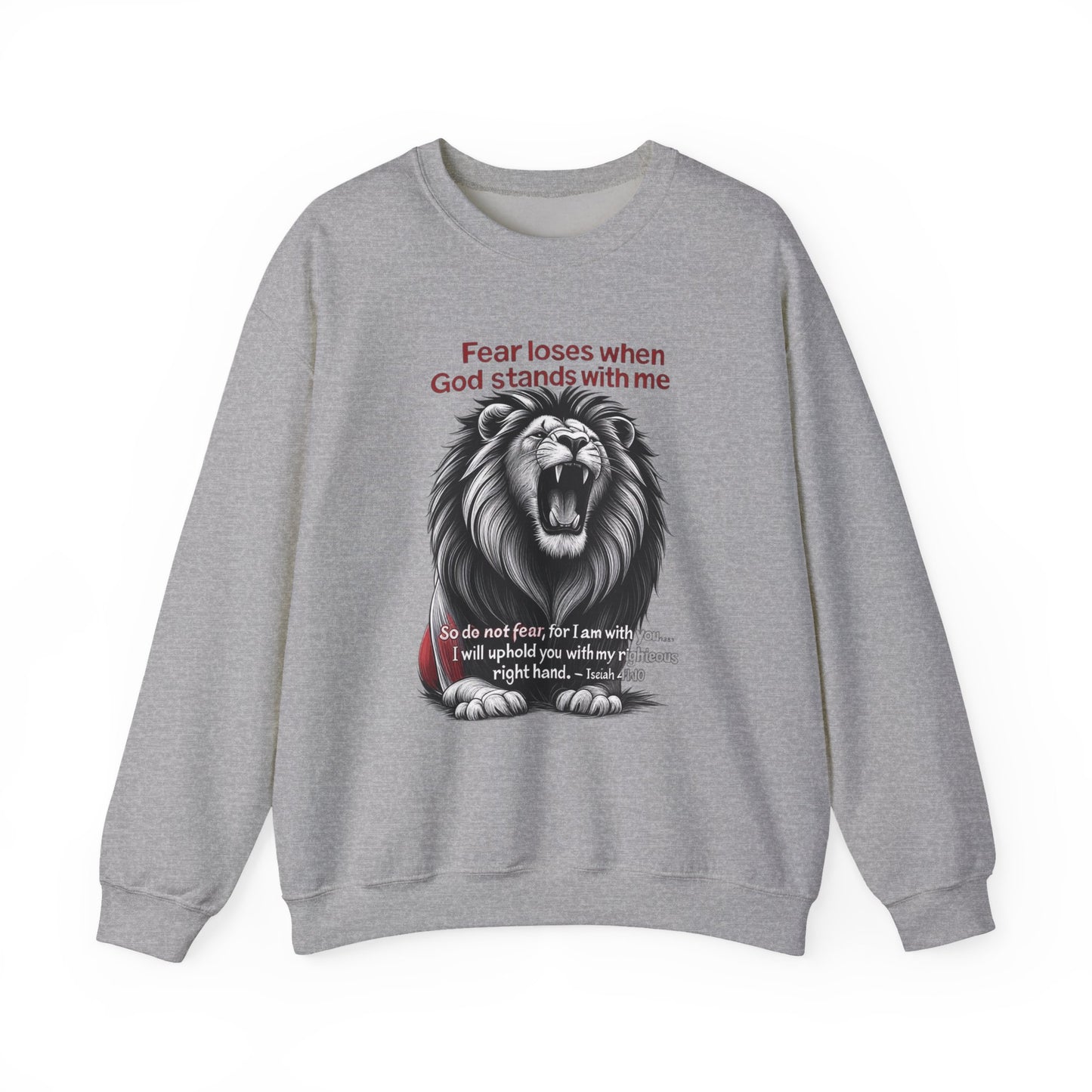 Fearless Lion Inspirational Crewneck Sweatshirt, Motivational Gift, Unisex Apparel, Cozy Sweatshirt, Christian Quote Sweatshirt