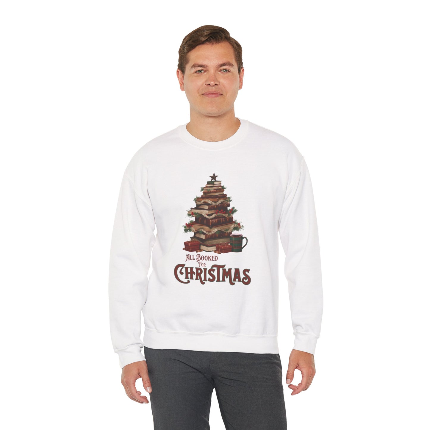 All Booked Christmas Sweatshirt, Cozy Holiday Wear, Gift for Book Lovers, Winter Apparel, Festive Crewneck