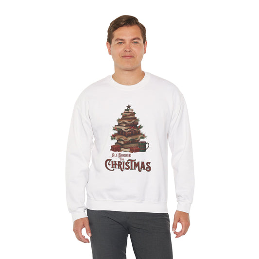 All Booked Christmas Sweatshirt, Cozy Holiday Wear, Gift for Book Lovers, Winter Apparel, Festive Crewneck