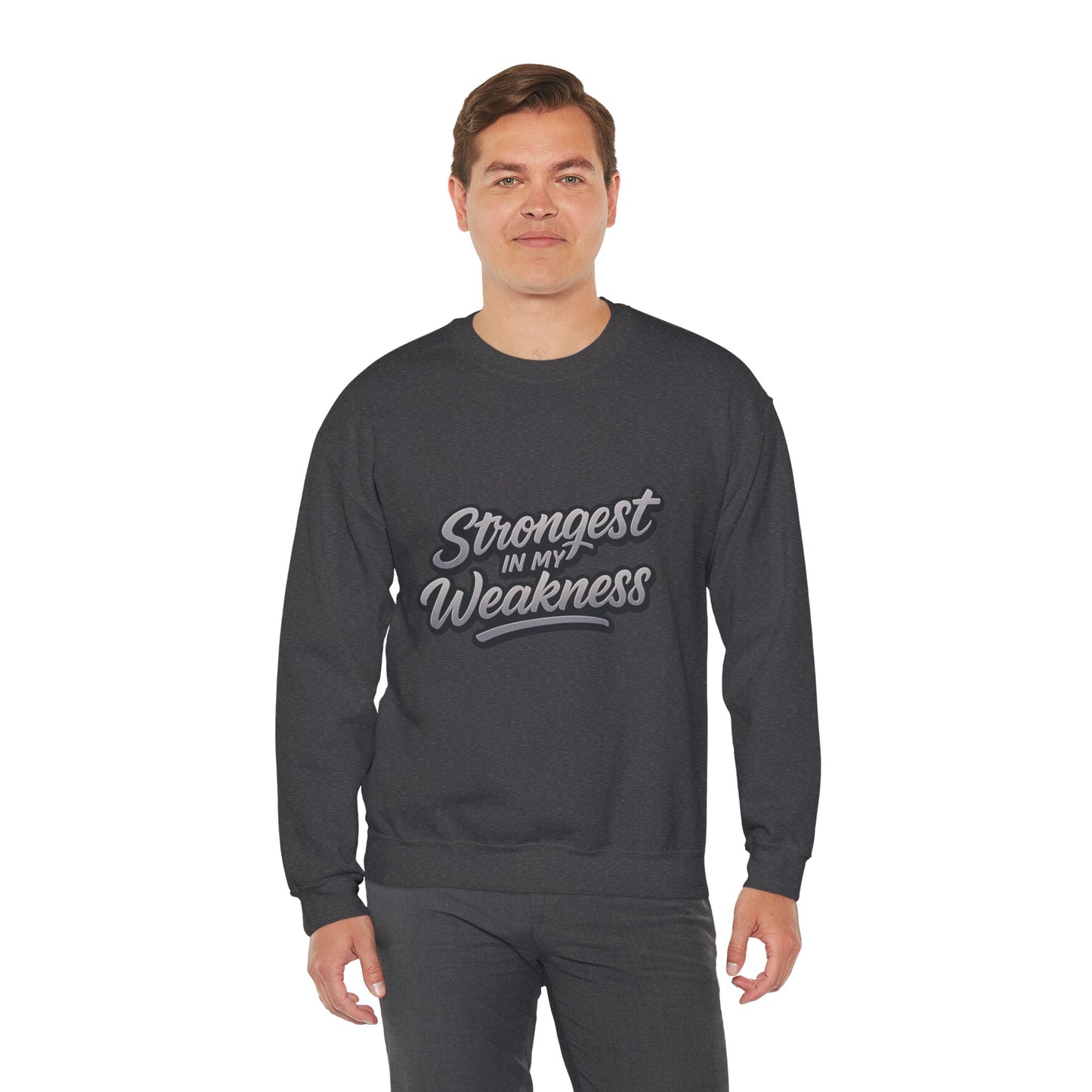 Motivational Crewneck Sweatshirt - "Strongest in My Weakness" - Cozy Gift for Wellness, Affirmation, Self-Care, Inspirational Style