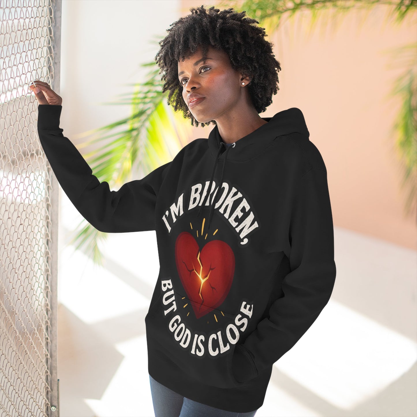 Fleece Hoodie - I'm Broken But God Is Close, Inspirational Apparel, Comfort Clothing, Faith-Based Gift
