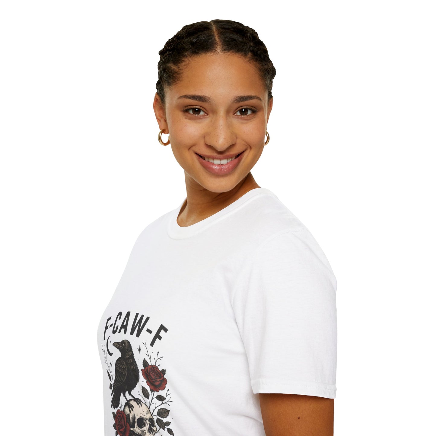 Gothic Raven T-Shirt | Unisex Softstyle Tee, Halloween Wear, Unique Gift, Casual Outfit, Skulls & Roses Design