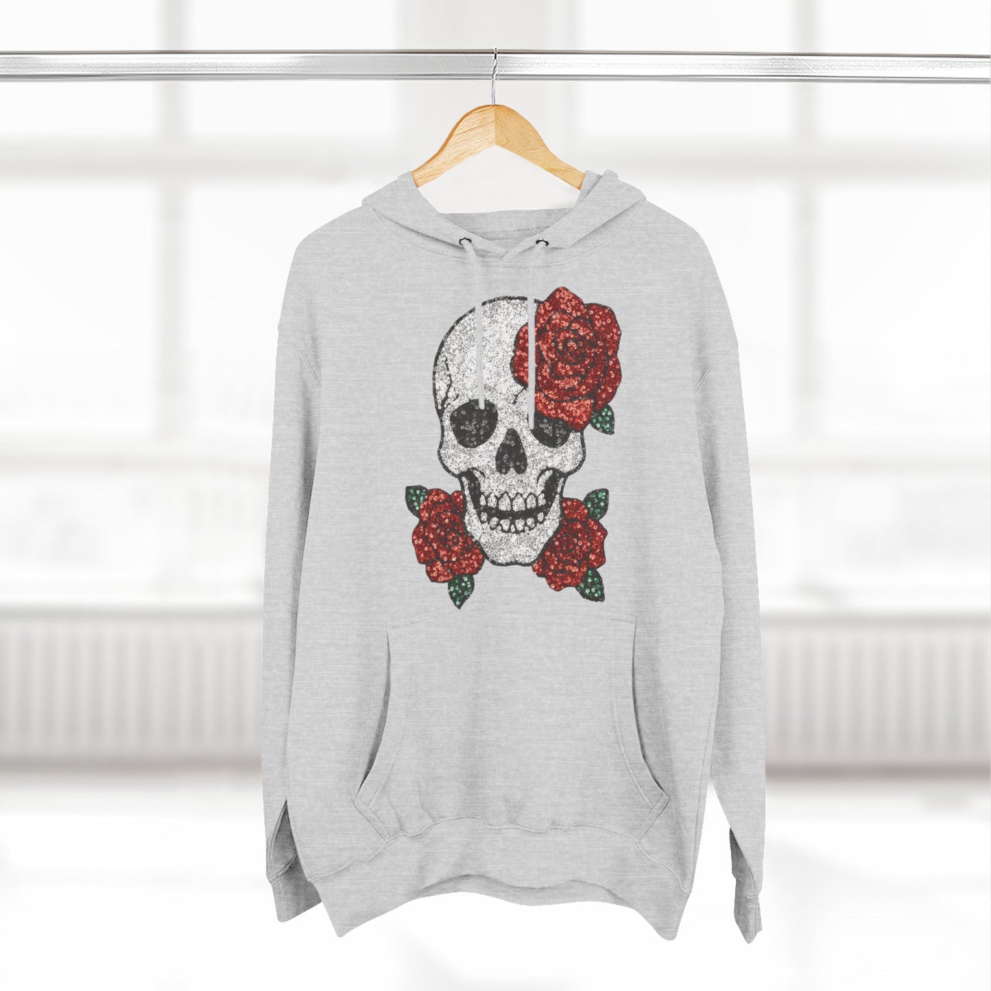 Skull and Roses Fleece Hoodie - Cozy Halloween Sweatshirt, Gothic Hoodie, Unisex Gift, Alternative Fashion, Casual Layering
