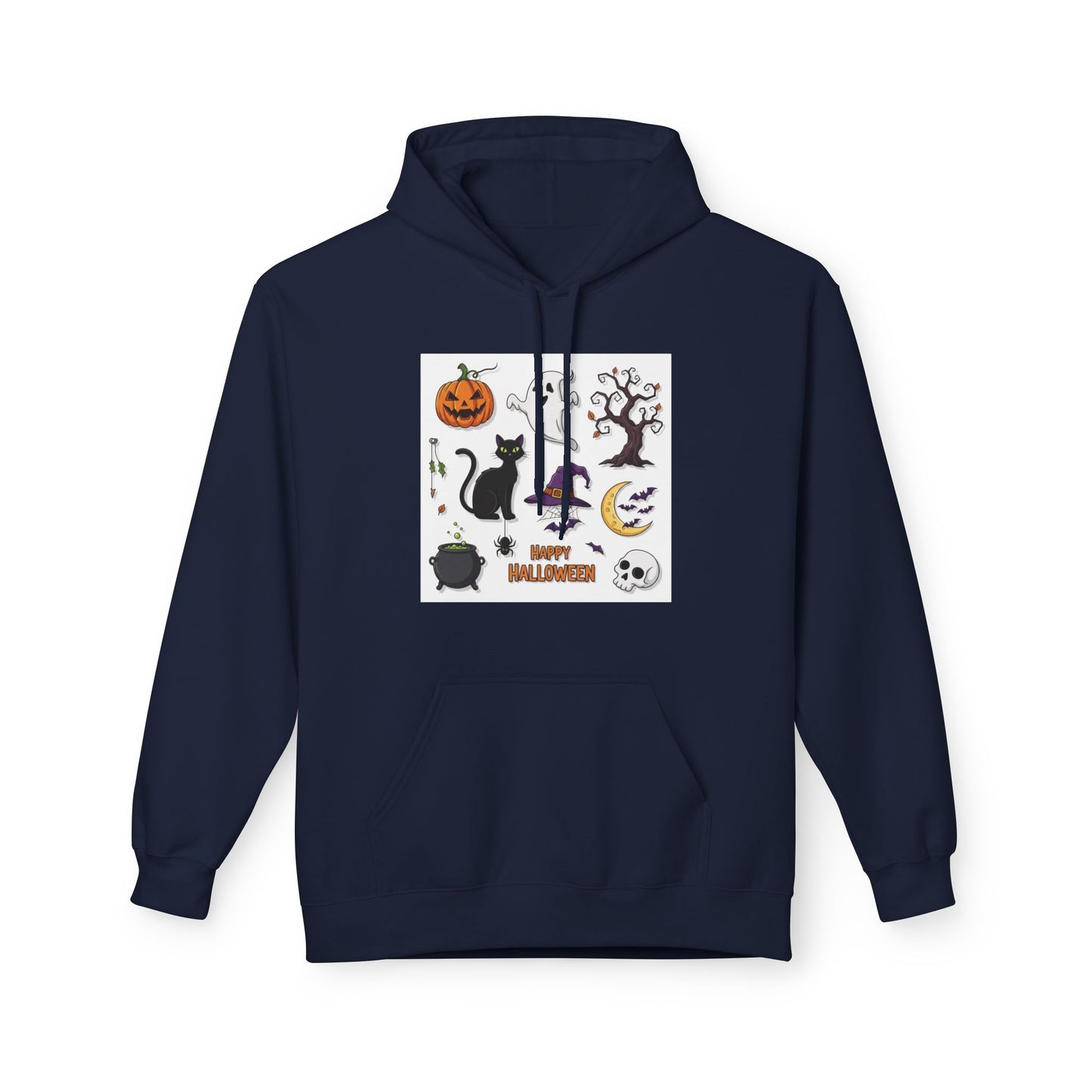 Halloween Cute Cat Fleece Hoodie, Spooky Season Apparel, Unisex Sweatshirt, Fall Fashion, Cozy Gift for Halloween Lovers