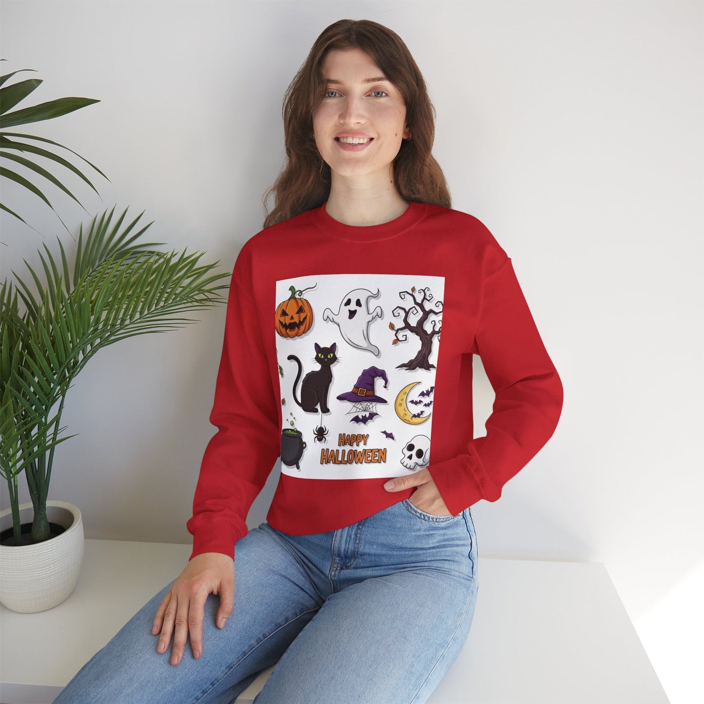 Halloween Spirit Crewneck Sweatshirt - Unisex, Cozy Halloween Gift, Fall Apparel, Spooky Season Sweater, Ghost & Pumpkin Sweatshirt