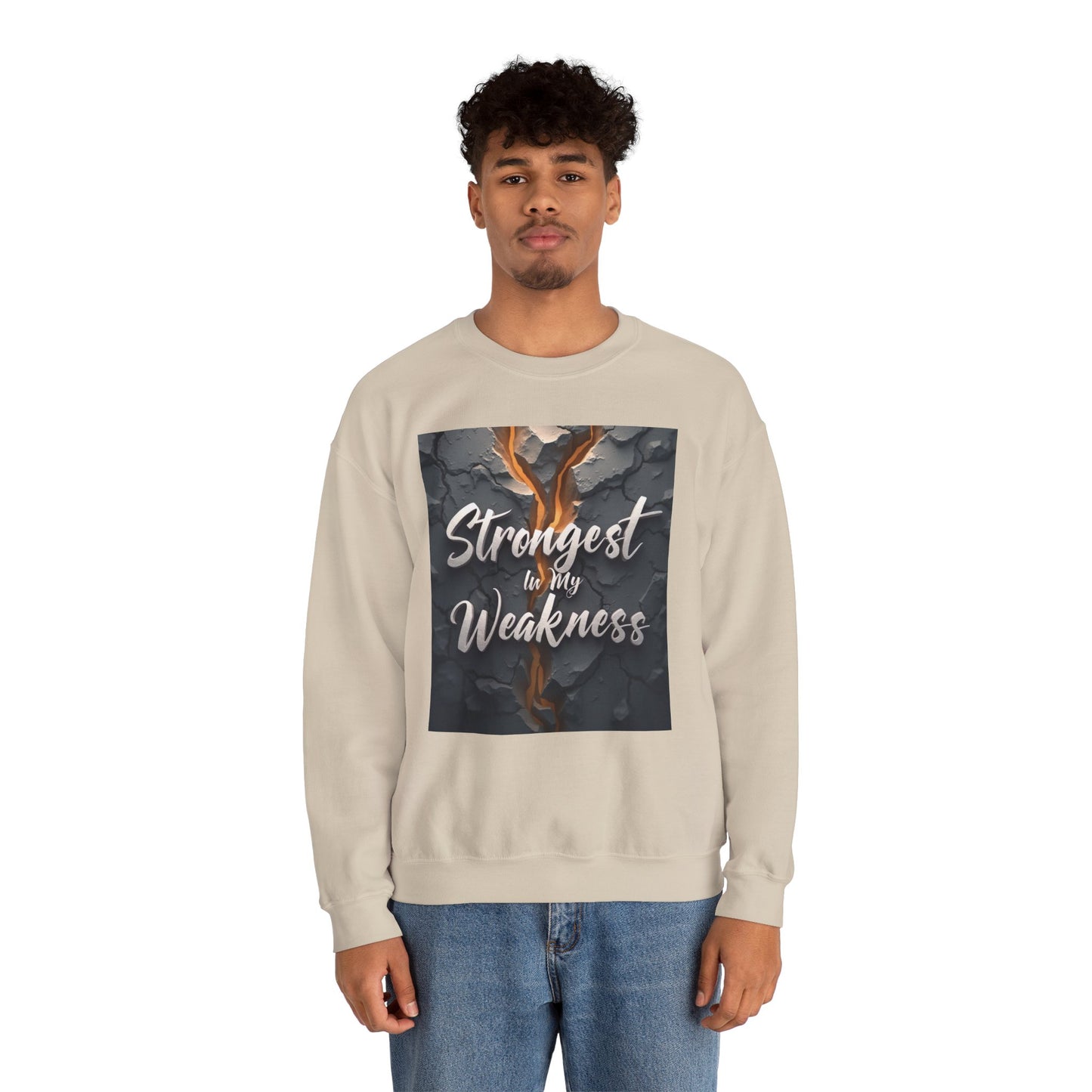 Inspirational Crewneck Sweatshirt - ‘Strongest to My Weakness’ | Cozy Gift, Motivational Wear, Unisex Apparel, Self-Care, Casual Style