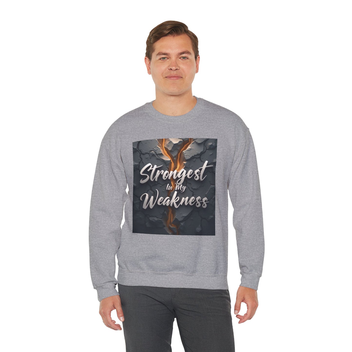 Inspirational Crewneck Sweatshirt - ‘Strongest to My Weakness’ | Cozy Gift, Motivational Wear, Unisex Apparel, Self-Care, Casual Style