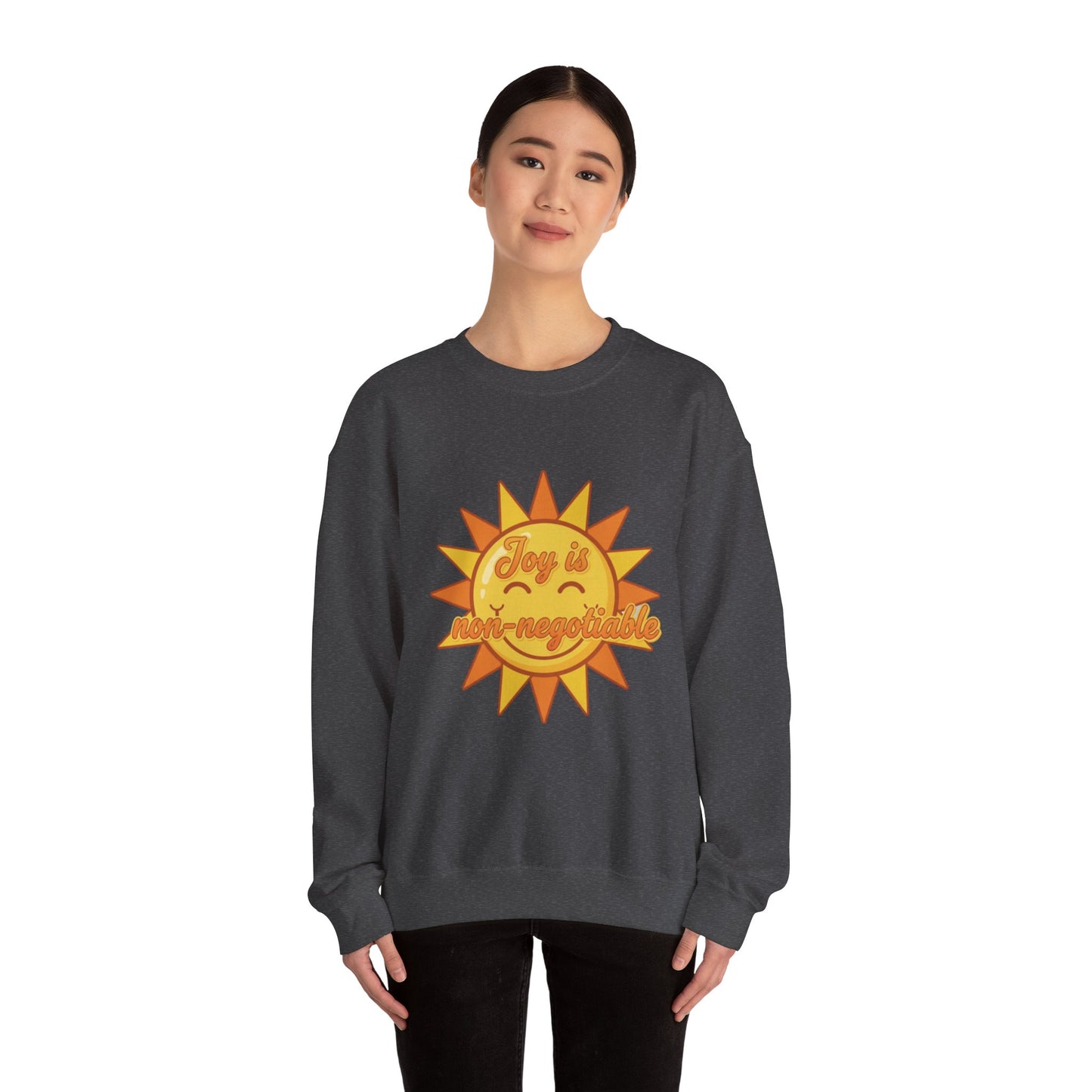 Joy is Non-Negotiable Crewneck Sweatshirt | Unisex Cozy Apparel, Gift for Her, Motivational Fashion, Positive Vibes, Sunshine Design