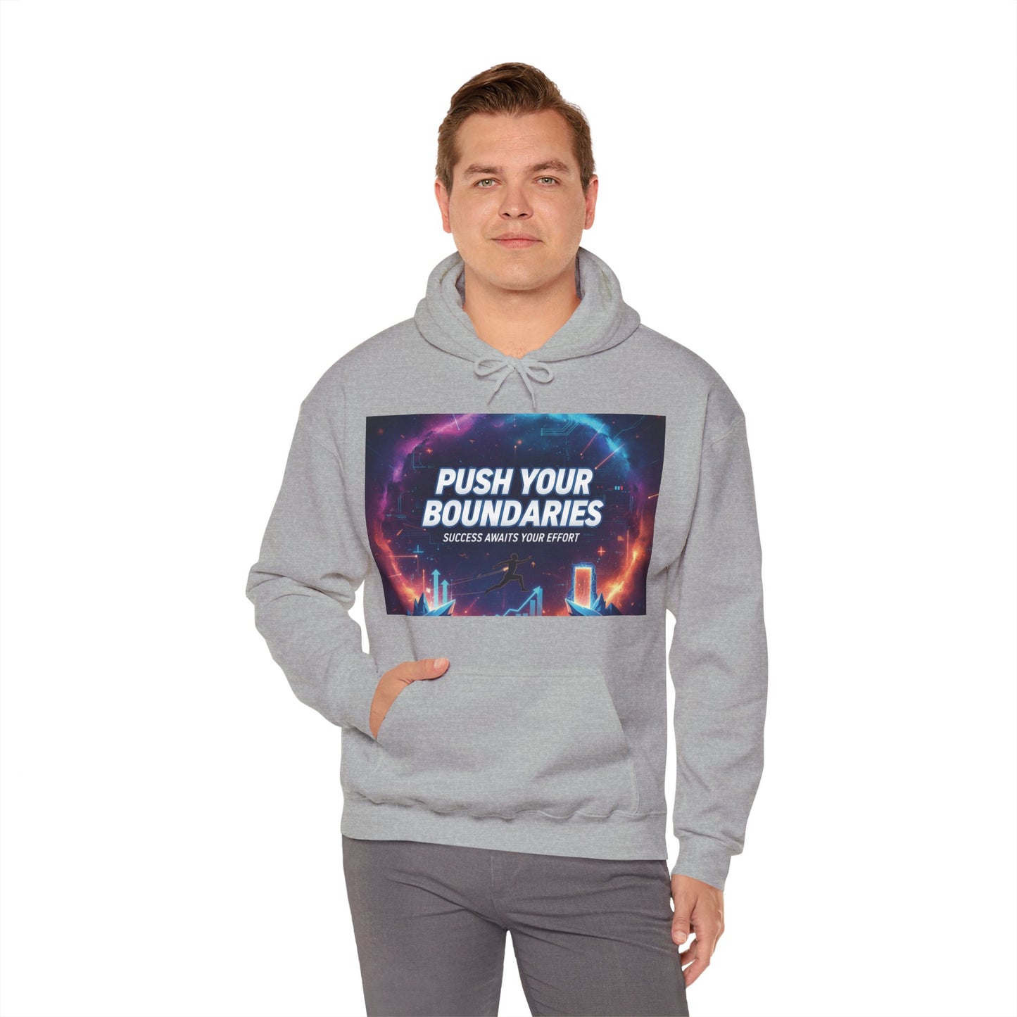 Motivational Graphic Hoodie, Push Your Boundaries Sweatshirt, Gift for Entrepreneurs, Cozy Layer for Success, Inspirational Apparel