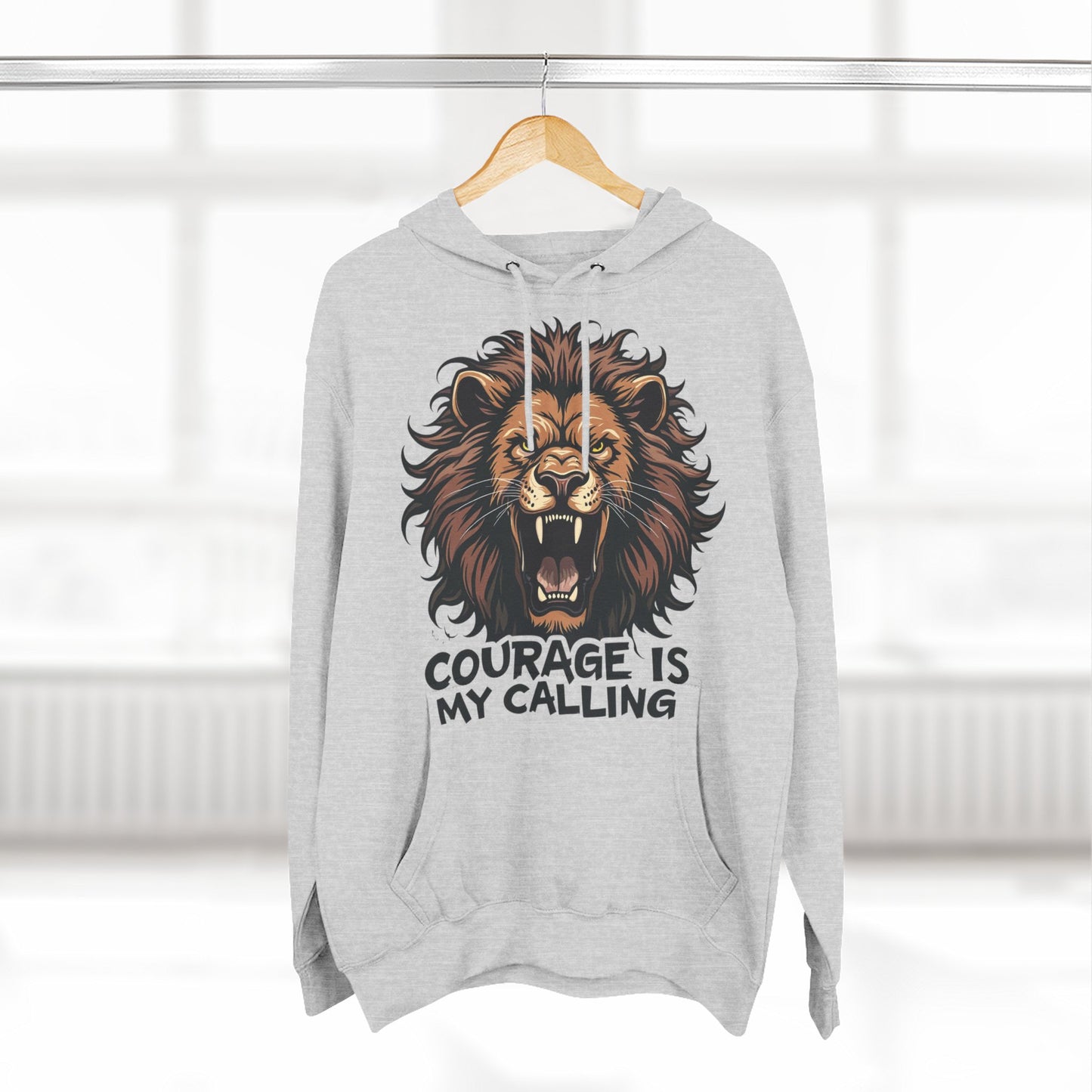 Courageous Lion Fleece Hoodie - Motivational Sweatshirt, Gift for Lion Lovers, Powerful Statement Wear, Casual Everyday Hoodie .