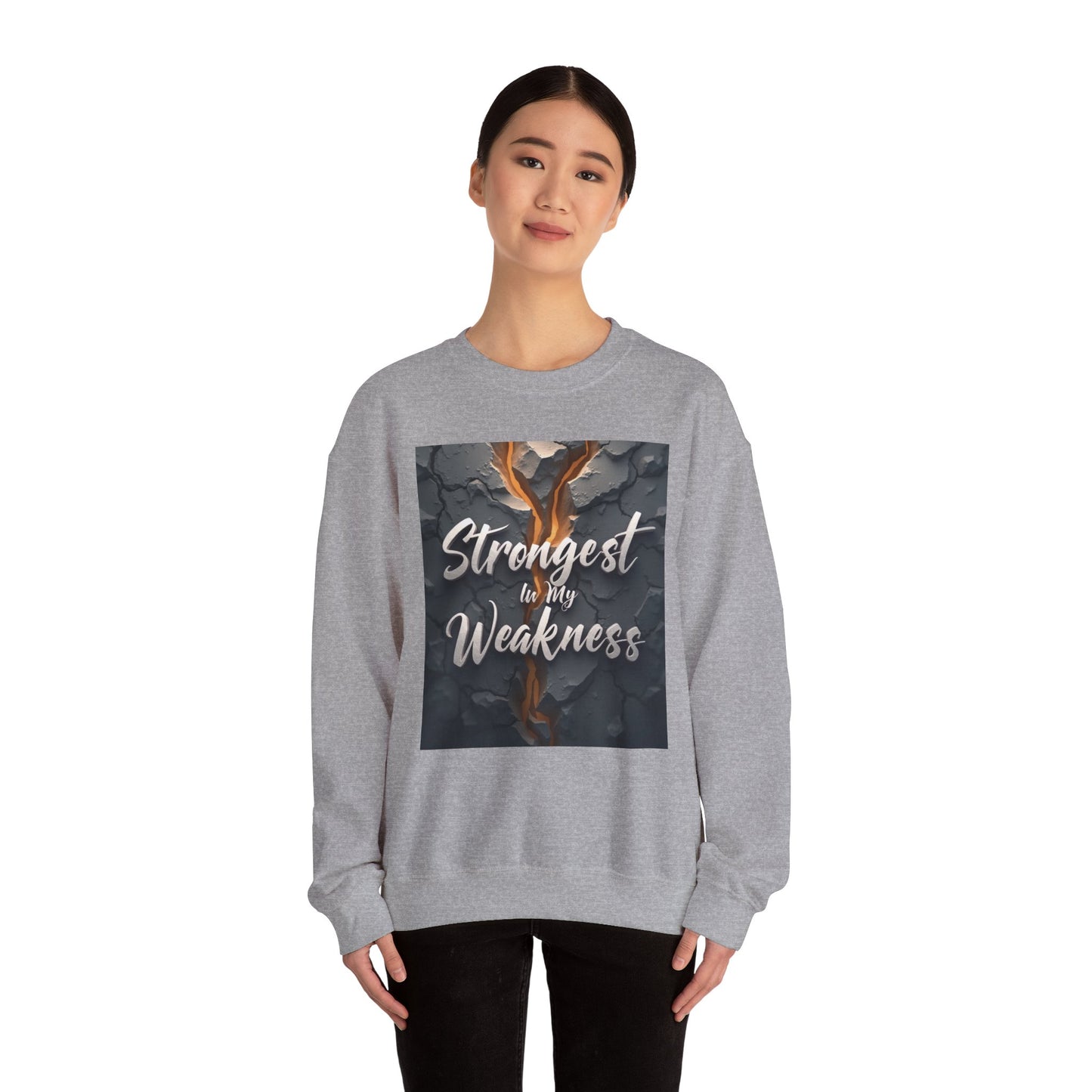 Inspirational Crewneck Sweatshirt - ‘Strongest to My Weakness’ | Cozy Gift, Motivational Wear, Unisex Apparel, Self-Care, Casual Style