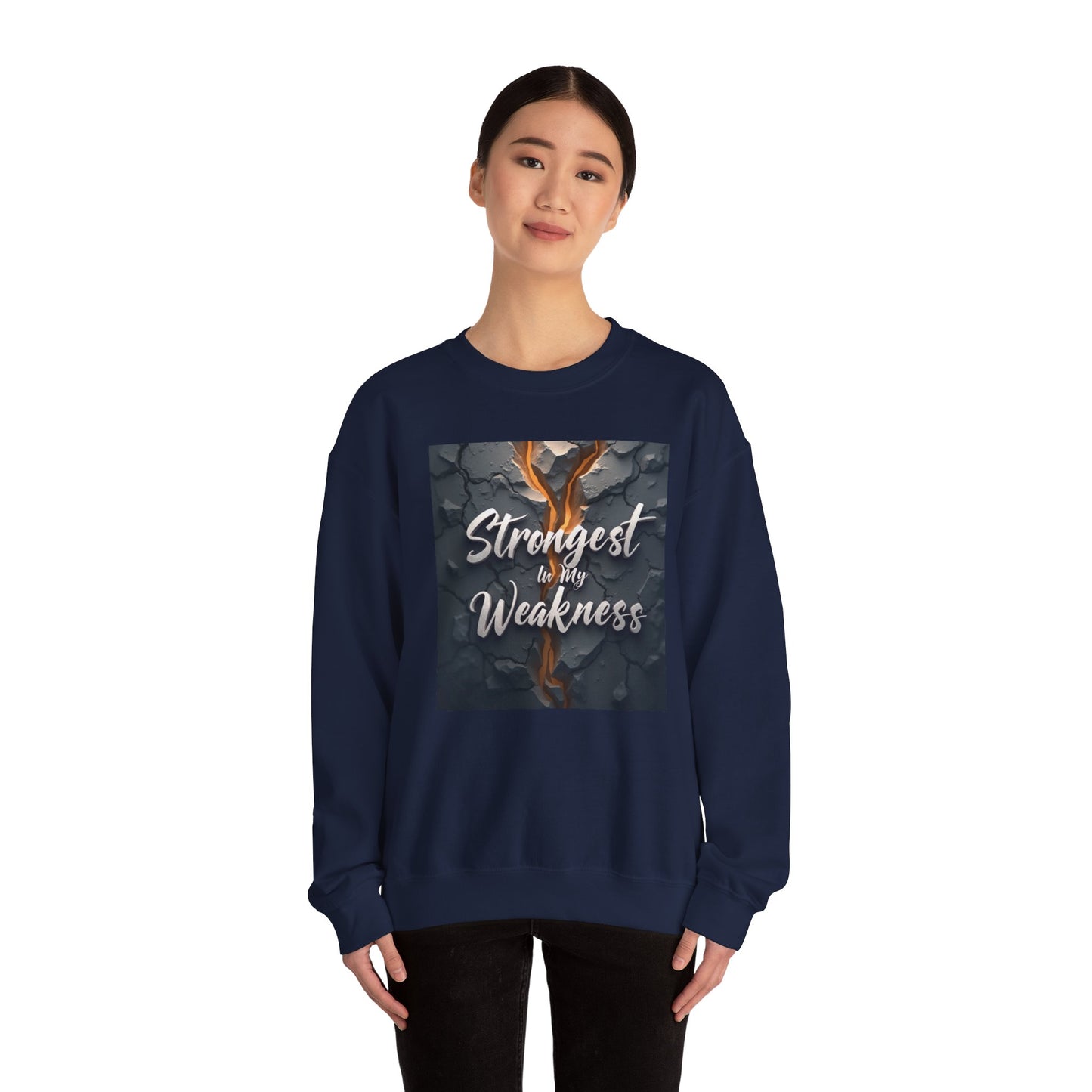 Strongest in My Weakness Sweatshirt | Cozy Unisex Crewneck | Inspirational Gift for Friends, Self-Care, Motivational Wear, Warm Layer