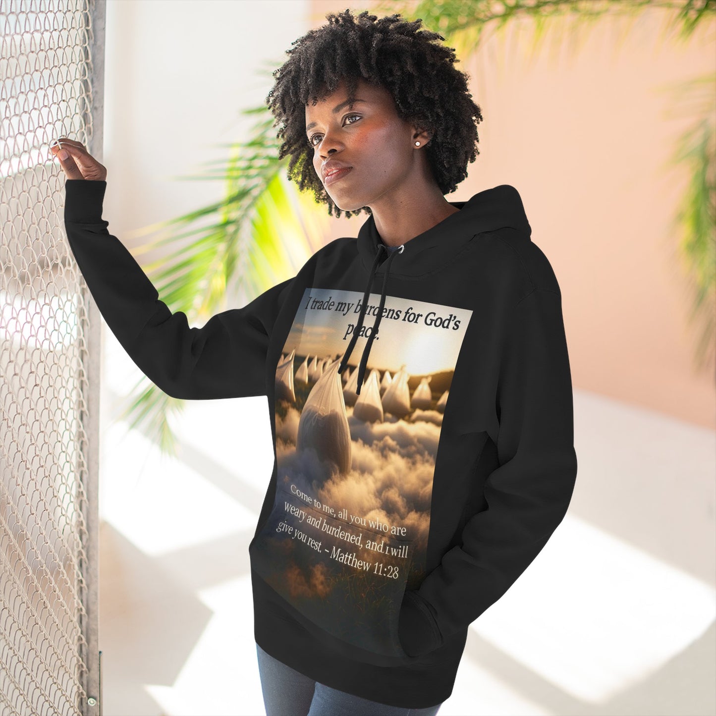 Inspirational Fleece Hoodie with Bible Verse, Cozy Christian Apparel, Perfect Gift for Faith, Relaxation, and Every Occasion