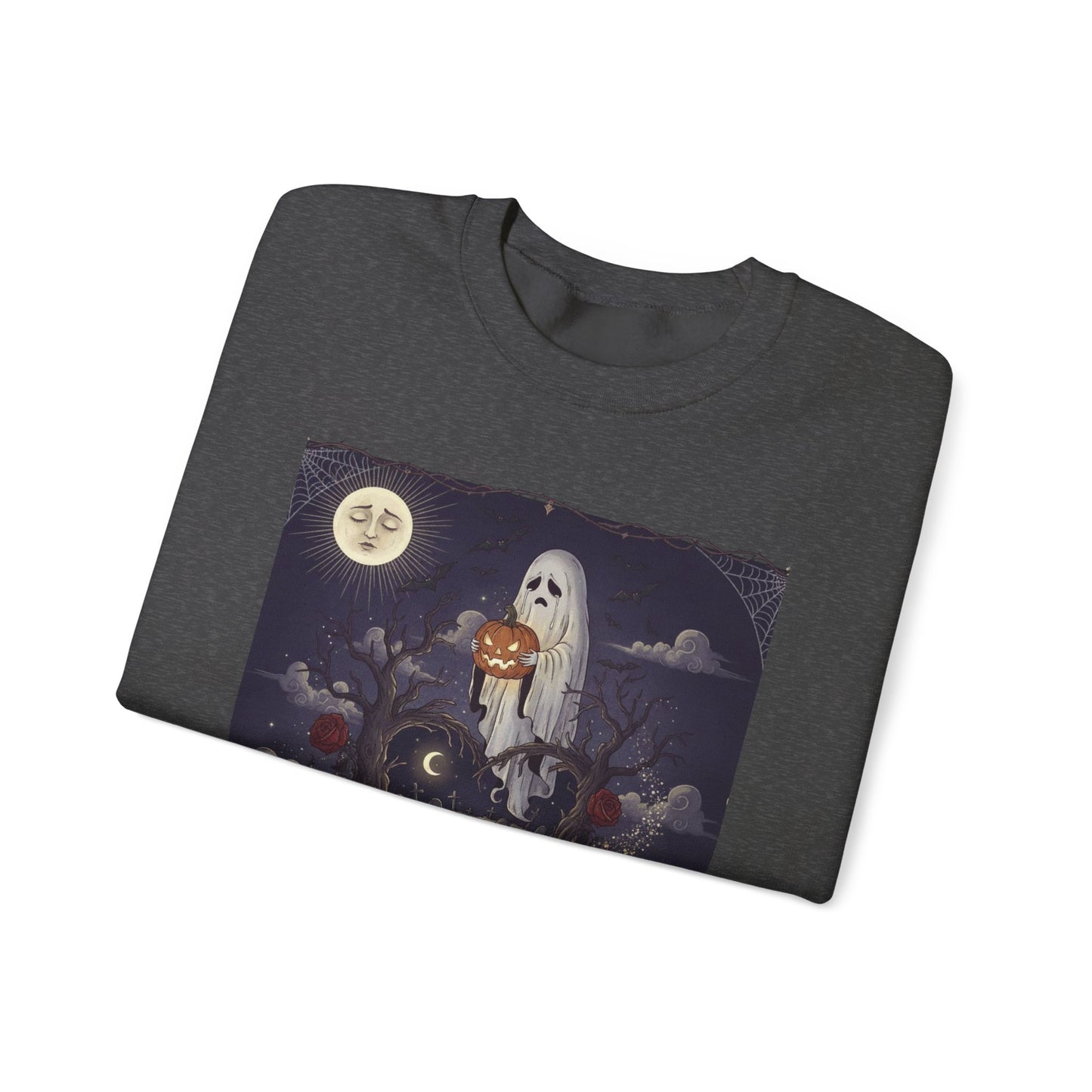 Eternal Halloween Crewneck Sweatshirt, Cozy Ghost Artwork, Unisex Sweater for Fall, Halloween Casual Wear, Spooky Season Gift