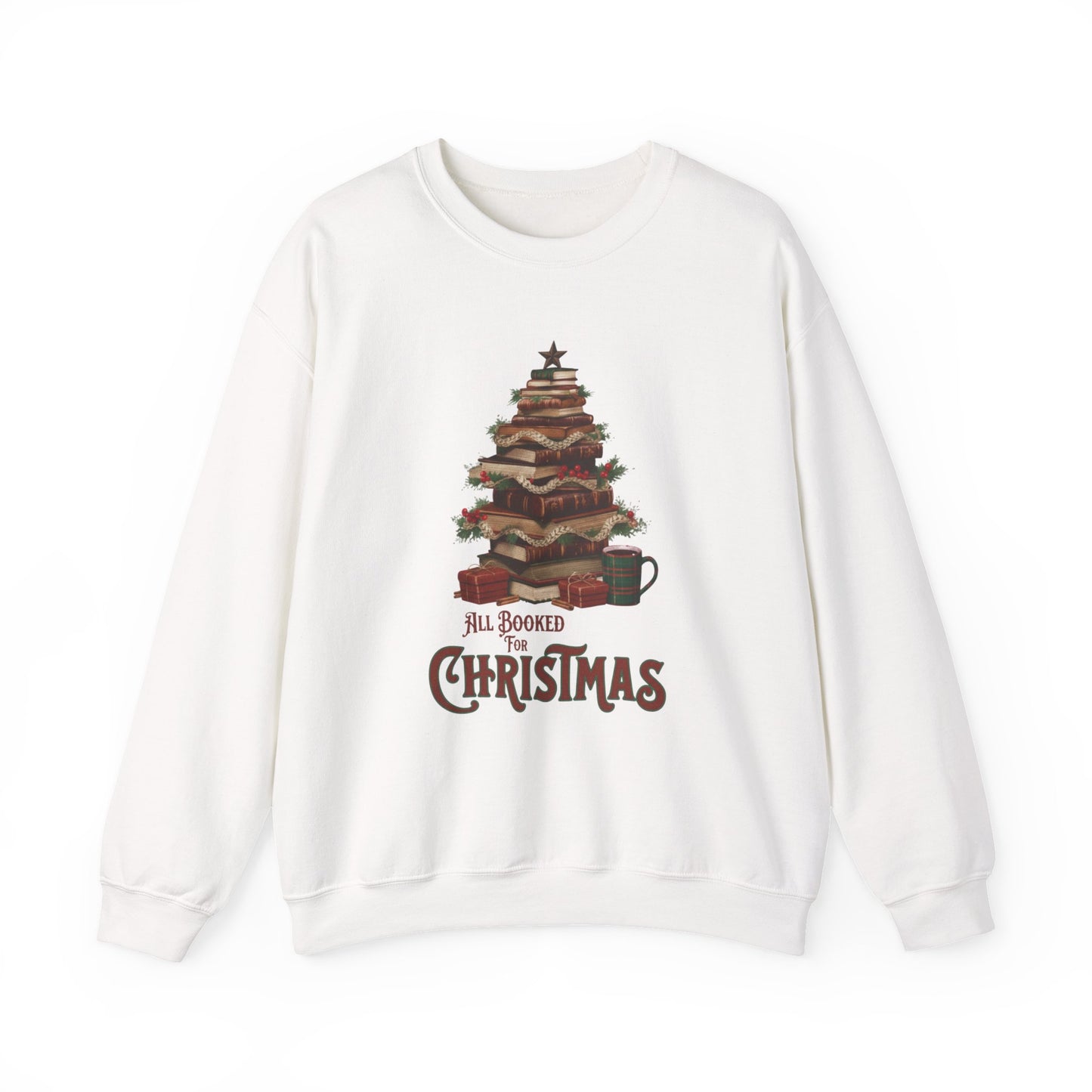 All Booked Christmas Sweatshirt, Cozy Holiday Wear, Gift for Book Lovers, Winter Apparel, Festive Crewneck