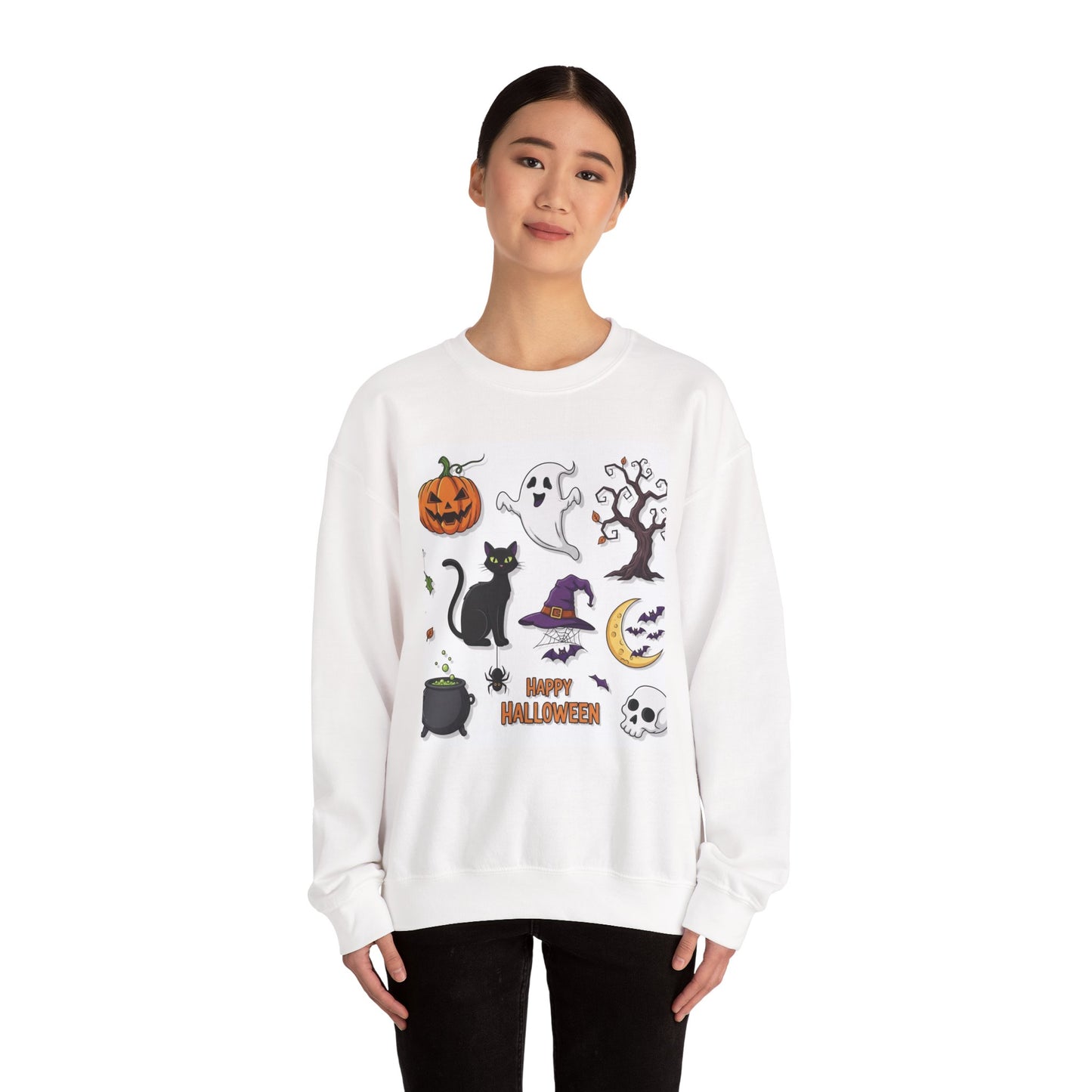 Halloween Spirit Crewneck Sweatshirt - Unisex, Cozy Halloween Gift, Fall Apparel, Spooky Season Sweater, Ghost & Pumpkin Sweatshirt