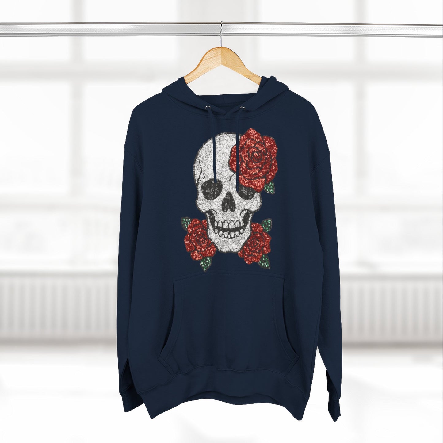 Skull and Roses Fleece Hoodie - Cozy Halloween Sweatshirt, Gothic Hoodie, Unisex Gift, Alternative Fashion, Casual Layering