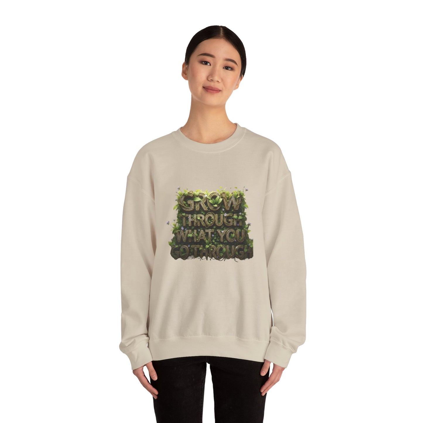 Nature-Inspired Motivational Sweatshirt, 'Grow Through What You Go Through' Crewneck, Cozy Gift for Nature Lovers