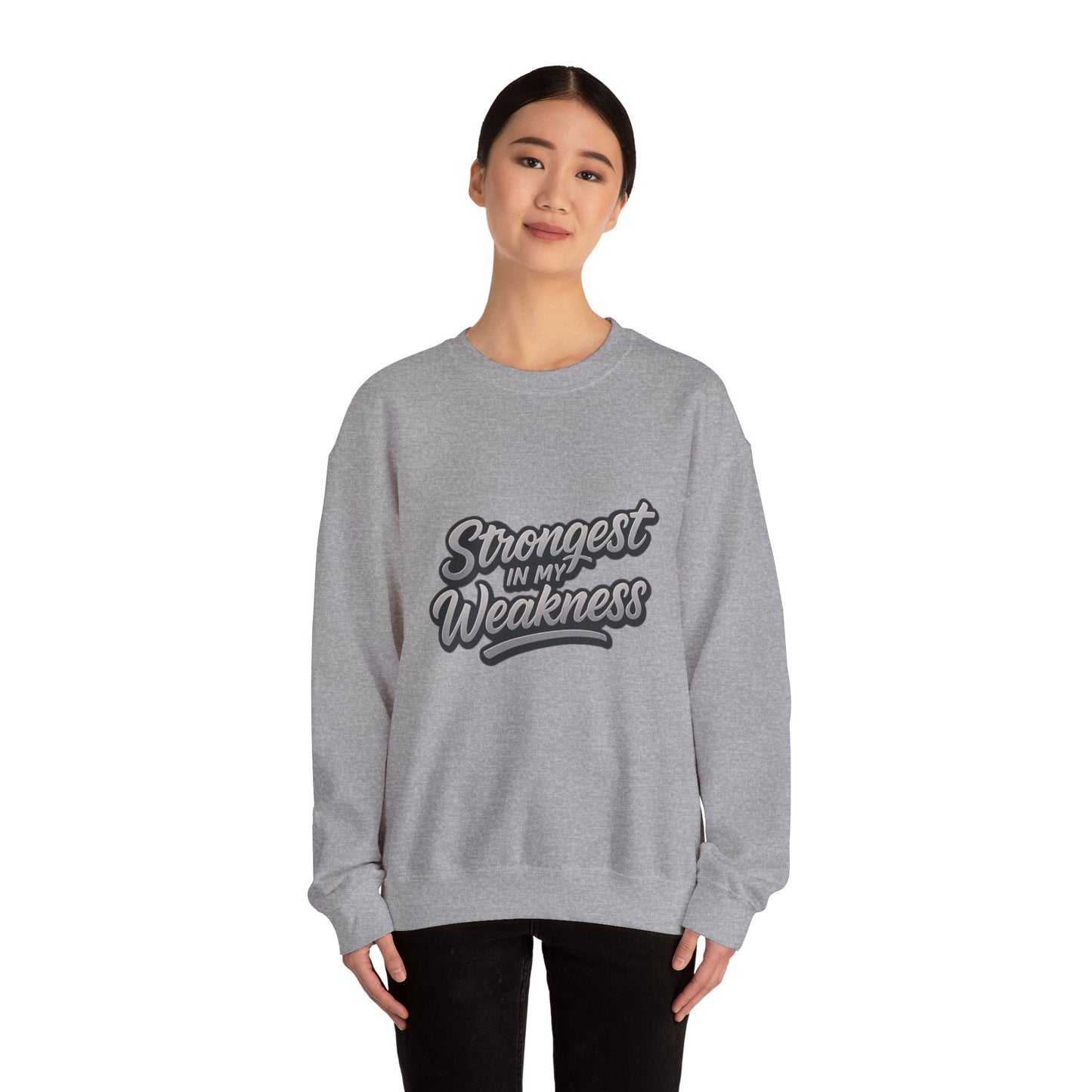 Motivational Crewneck Sweatshirt - "Strongest in My Weakness" - Cozy Gift for Wellness, Affirmation, Self-Care, Inspirational Style