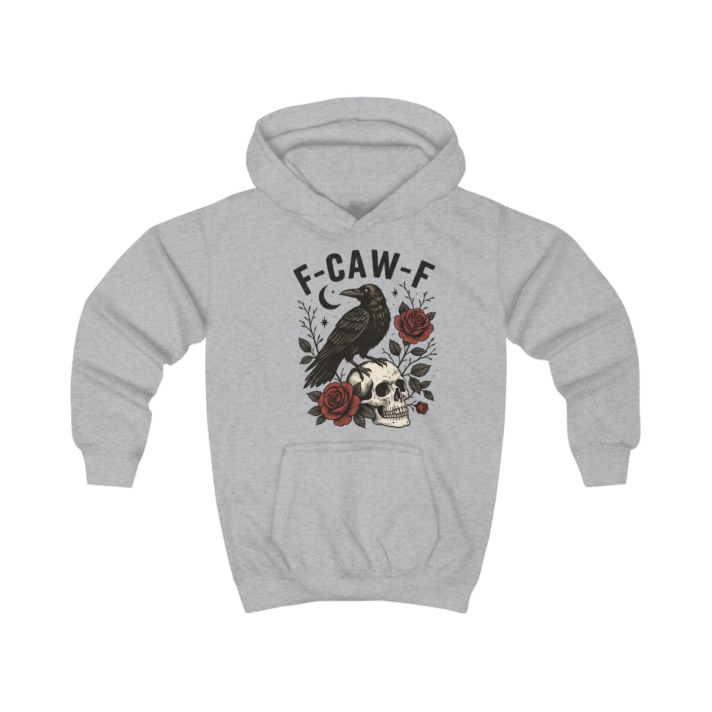 Cool Raven Kids Hoodie - F-CAW-F Design, Perfect for Halloween, Gift for Boys/Girls, Cozy Sweatshirt, Everyday Casual Wear