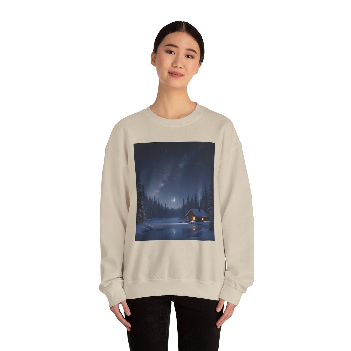 Cozy Cabin Night Sweatshirt | Unisex Heavy Blend Crewneck | Winter Apparel, Nature Lover Gift, Cozy Outfit, Gift for Him/Her