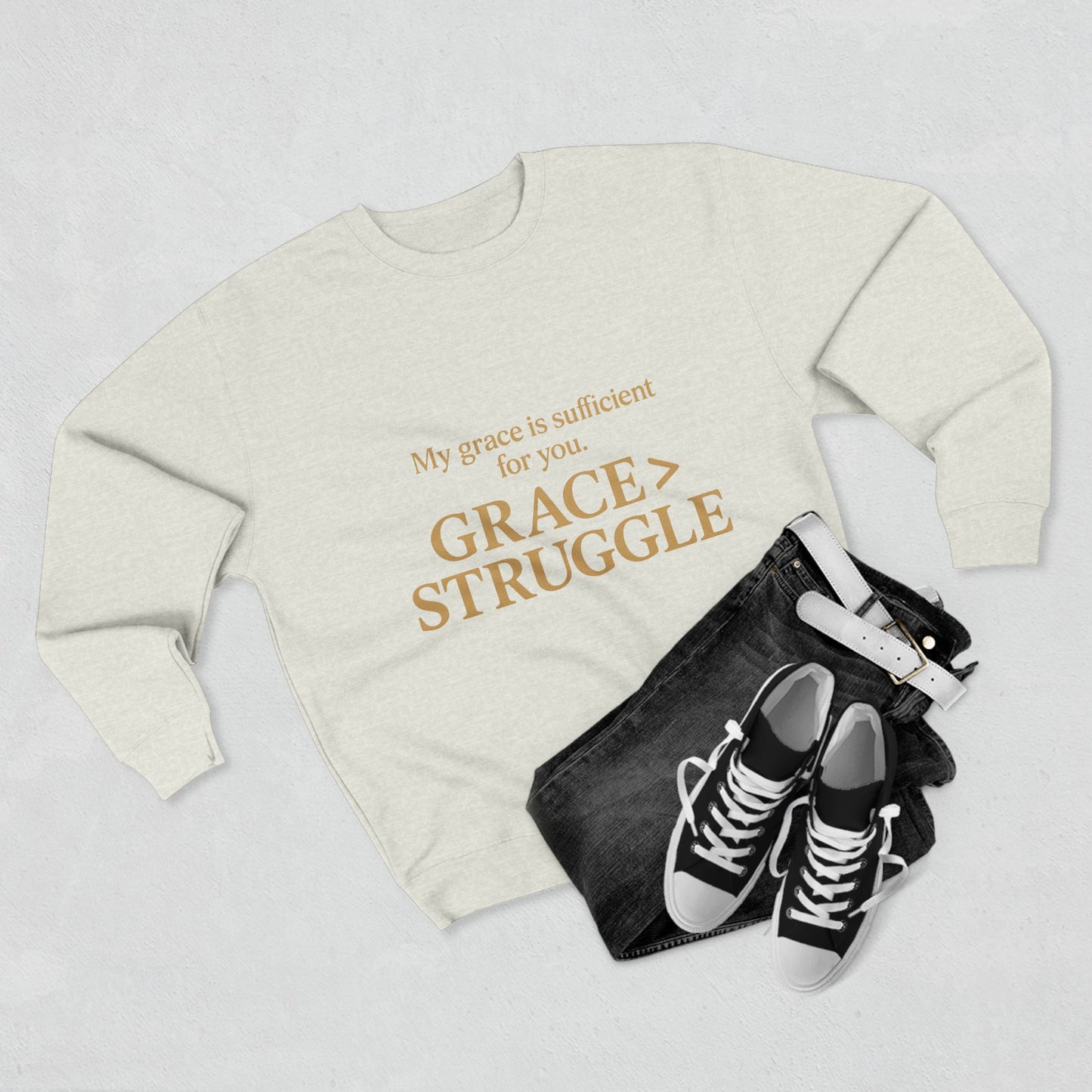 Unisex Crewneck Sweatshirt - Grace Over Struggle - Inspirational Sweatshirt, Everyday Wear, Cozy Gift, Motivational Apparel, [...]