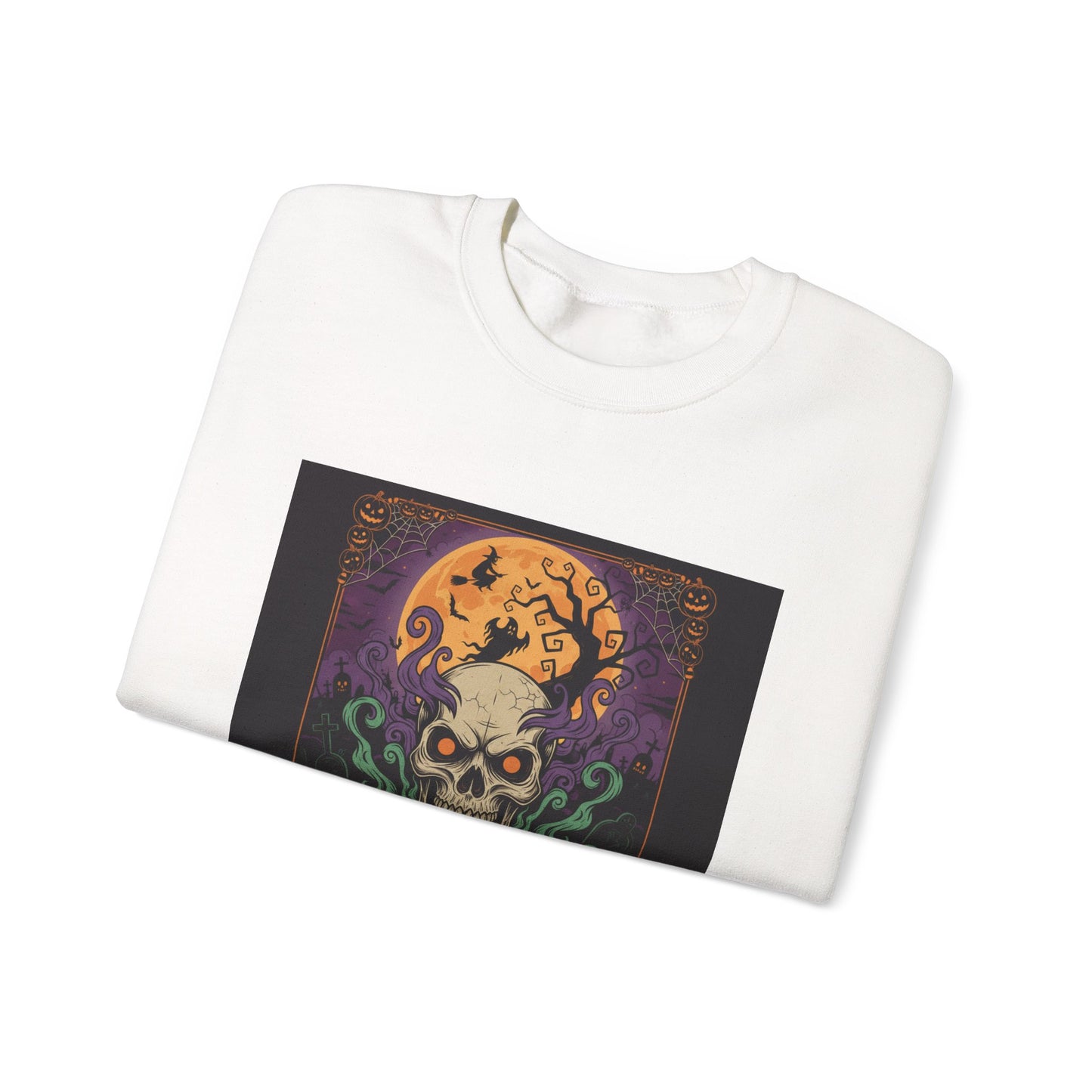 Halloween Skull Graphic Crewneck Sweatshirt, Spooky Sweatshirt, Unisex Halloween Apparel, Fall Fashion, Cozy Sweatshirt