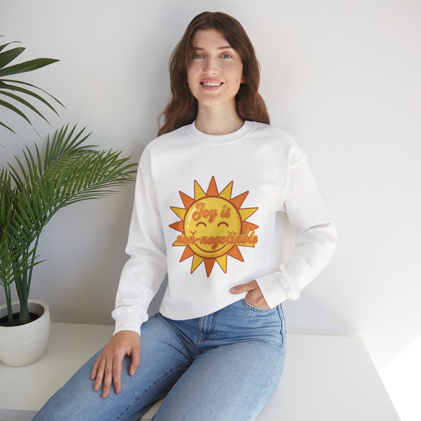 Joy is Non-Negotiable Crewneck Sweatshirt | Unisex Cozy Apparel, Gift for Her, Motivational Fashion, Positive Vibes, Sunshine Design