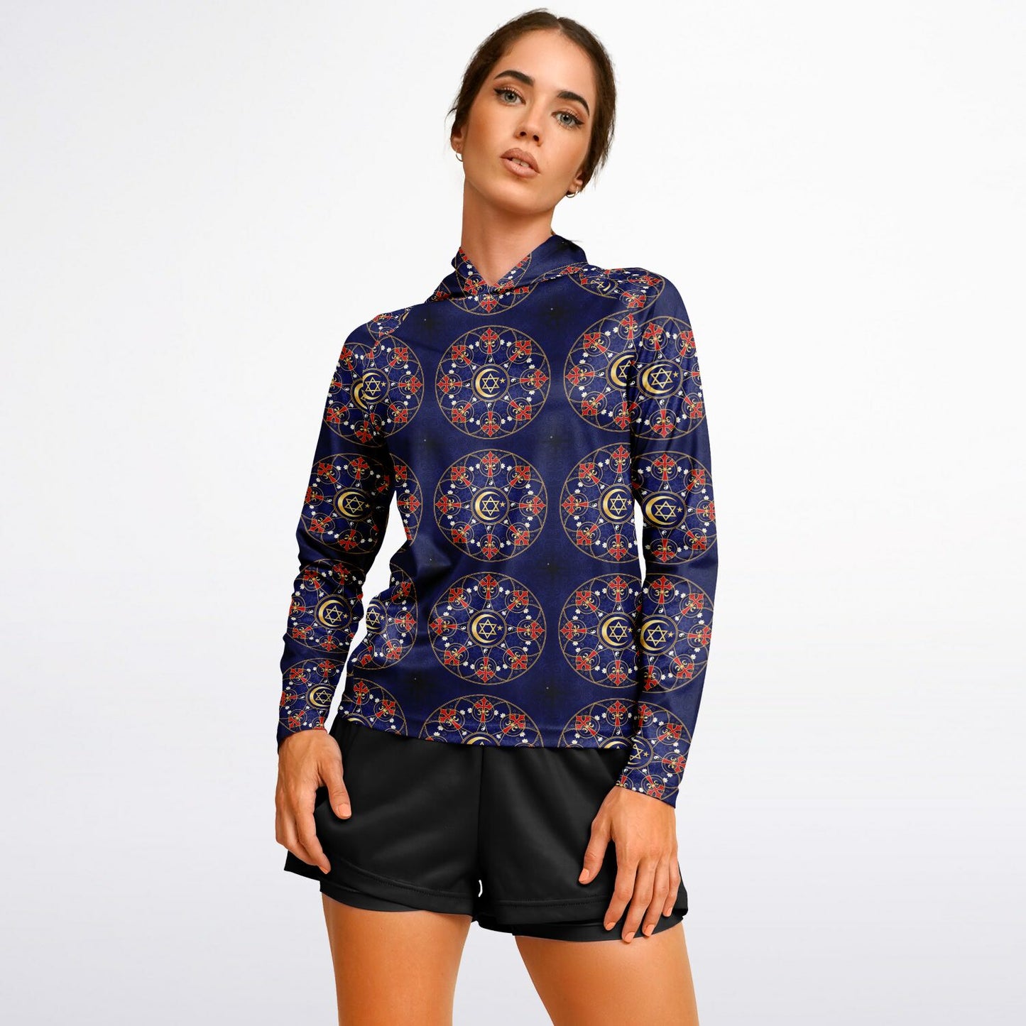 Women's Long Sleeve Hooded Performance Shirt - AOP