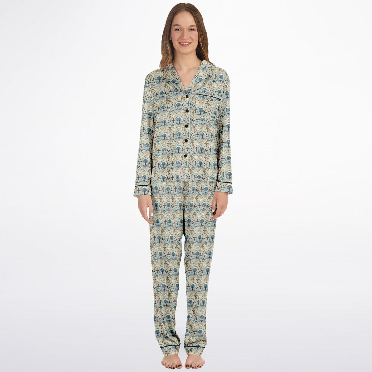 Women's Satin Pajamas - AOP
