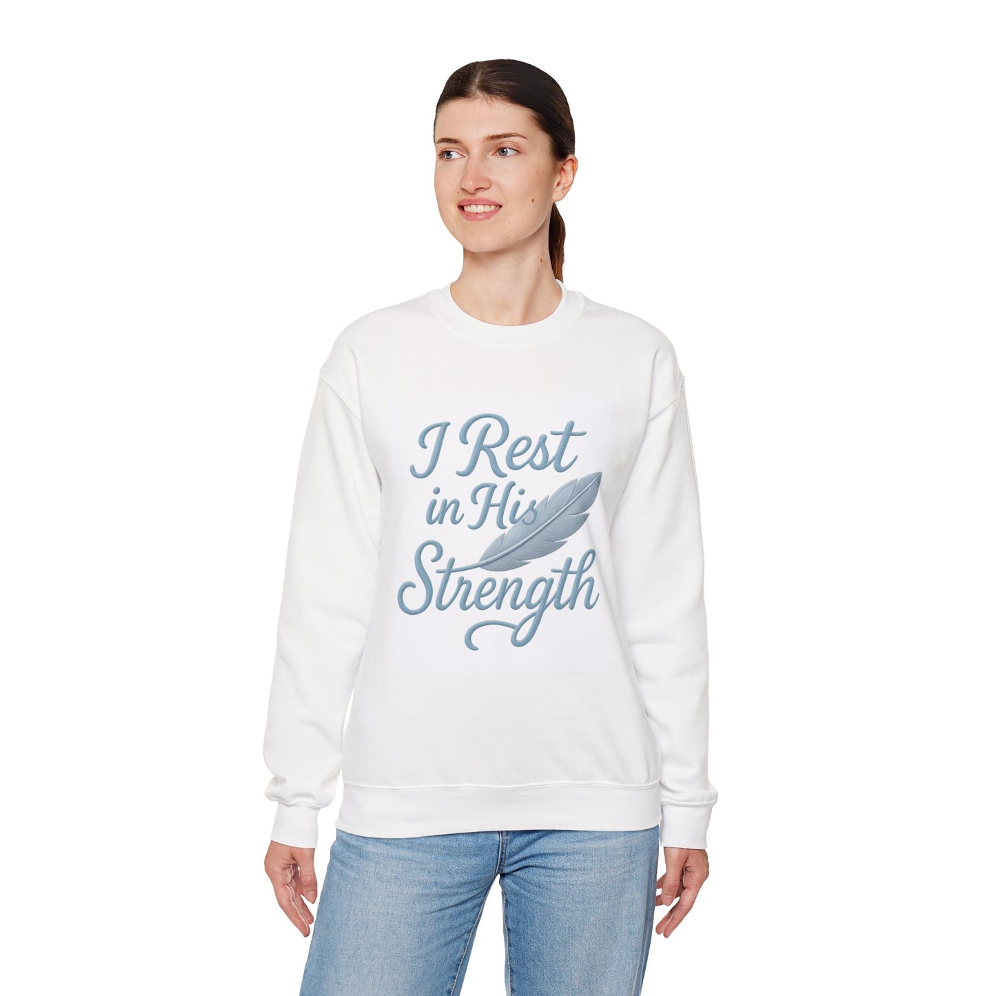 Inspirational Strength Crewneck Sweatshirt, Gift for Him, Motivational Apparel, Cozy Sweater for Faith, Relaxed Comfort Wear