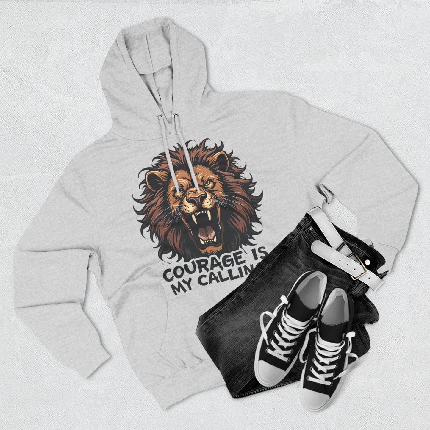 Courageous Lion Fleece Hoodie - Motivational Sweatshirt, Gift for Lion Lovers, Powerful Statement Wear, Casual Everyday Hoodie .