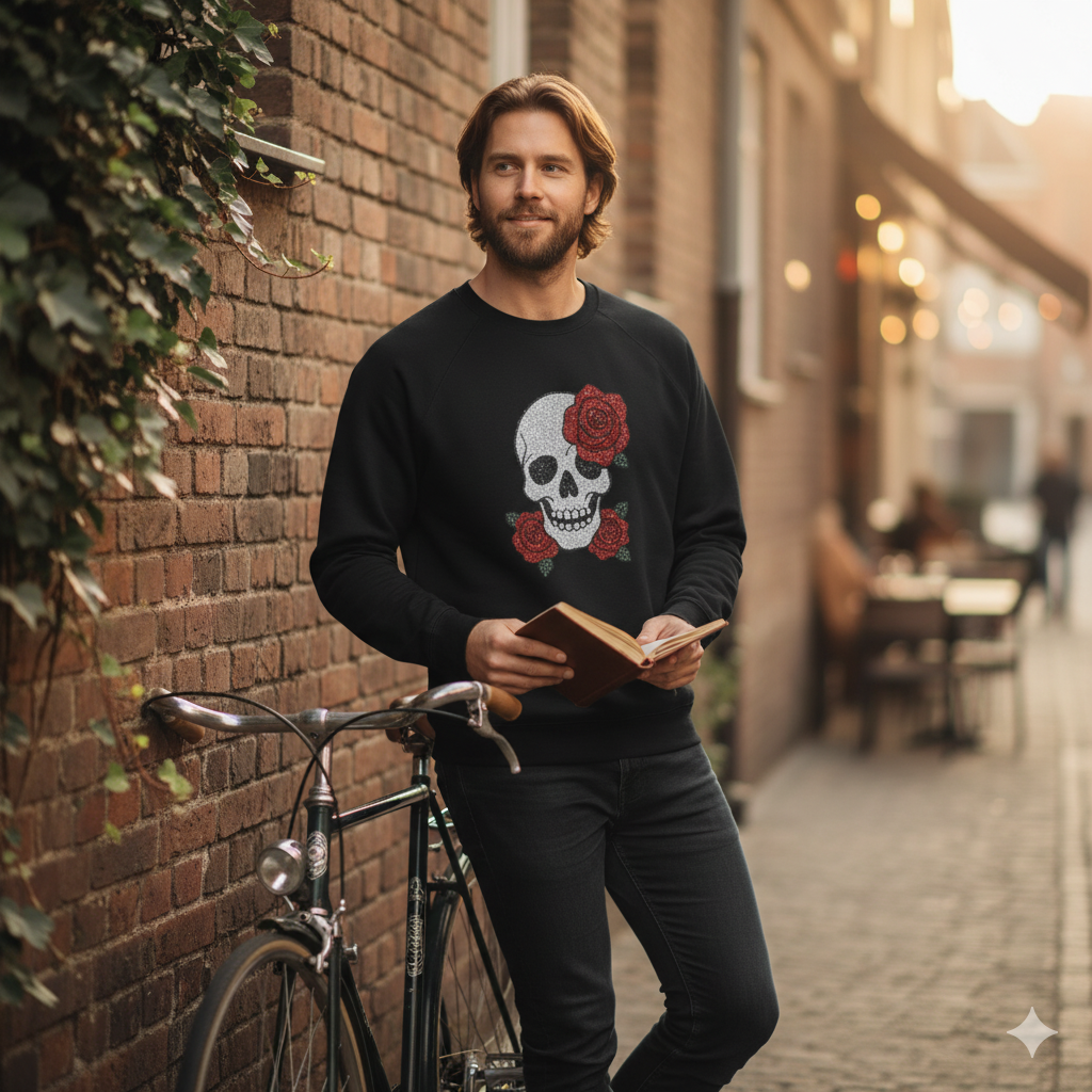 Skull and Roses Fleece Hoodie - Cozy Halloween Sweatshirt, Gothic Hoodie, Unisex Gift, Alternative Fashion, Casual Layering